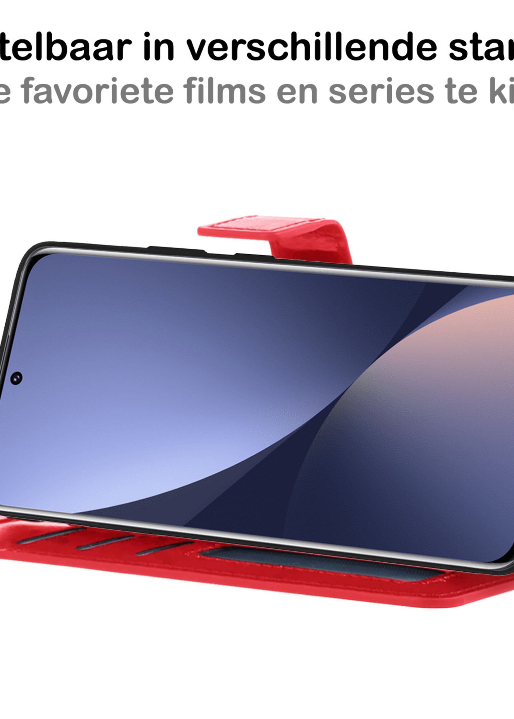 BTH Hoesje Geschikt voor Xiaomi 12 Hoesje Book Case Hoes Portemonnee Cover Walletcase Met 2x Screenprotector - Hoes Geschikt voor Xiaomi 12 Hoes Bookcase Hoesje - Rood