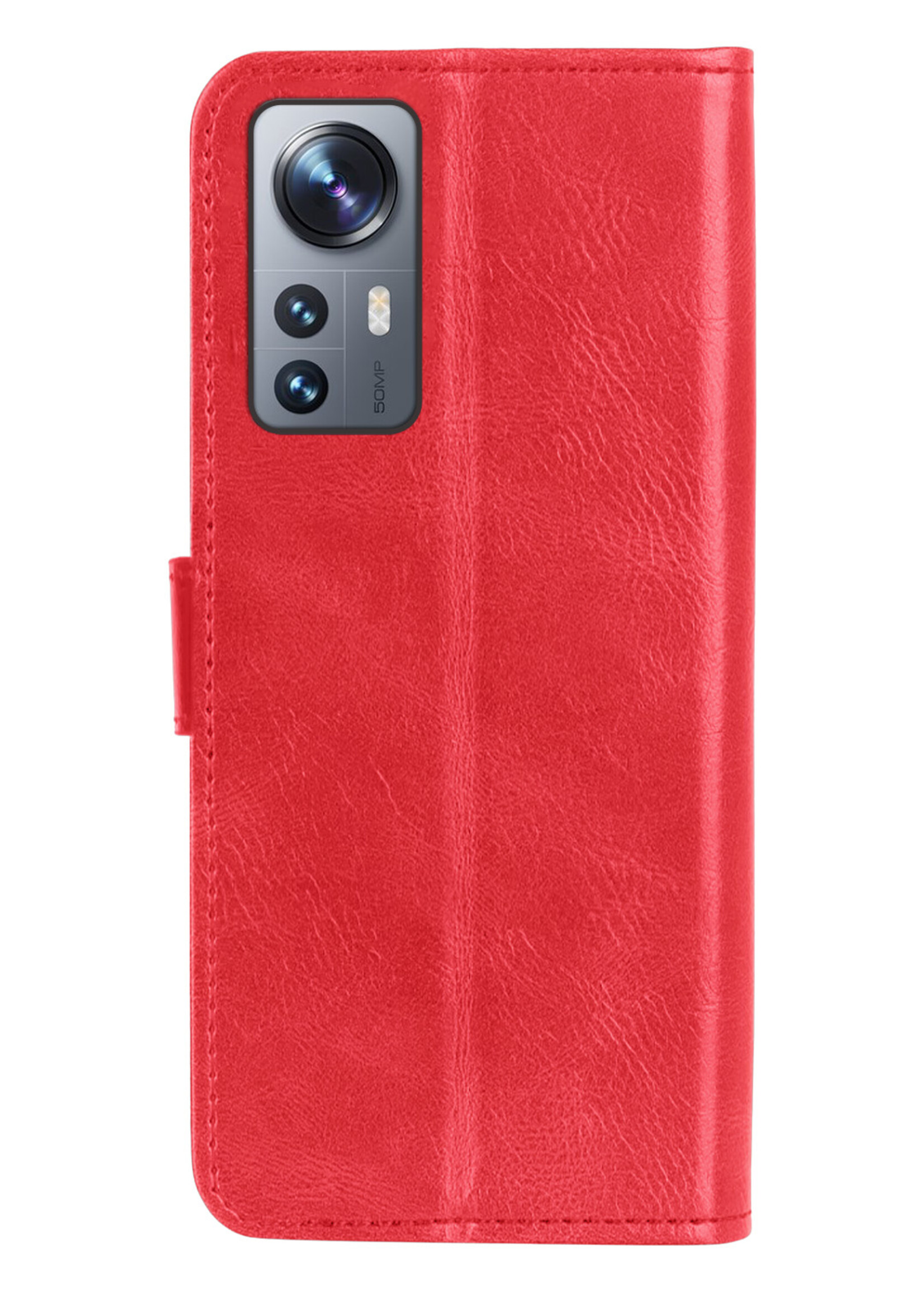 BTH Hoesje Geschikt voor Xiaomi 12 Hoesje Book Case Hoes Portemonnee Cover Walletcase Met 2x Screenprotector - Hoes Geschikt voor Xiaomi 12 Hoes Bookcase Hoesje - Rood