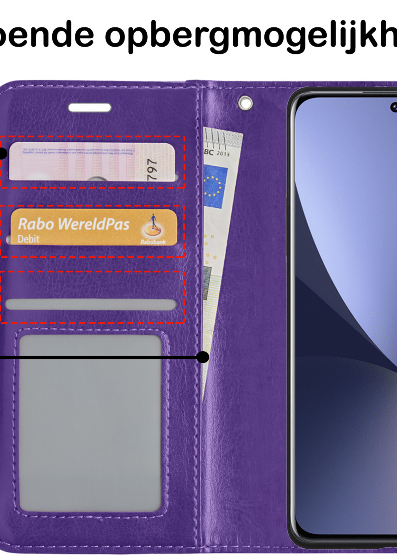 BTH Hoesje Geschikt voor Xiaomi 12 Hoesje Book Case Hoes Portemonnee Cover Walletcase Met 2x Screenprotector - Hoes Geschikt voor Xiaomi 12 Hoes Bookcase Hoesje - Paars