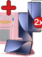 BTH BTH Xiaomi 12 Hoesje Bookcase Lichtroze Met 2x Screenprotector