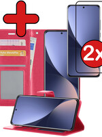BTH BTH Xiaomi 12 Hoesje Bookcase Donkerroze Met 2x Screenprotector