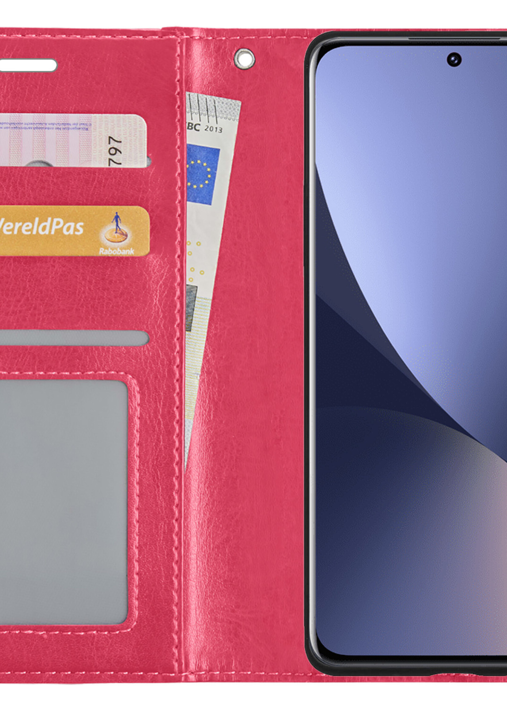 BTH Hoesje Geschikt voor Xiaomi 12 Hoesje Book Case Hoes Portemonnee Cover Walletcase Met 2x Screenprotector - Hoes Geschikt voor Xiaomi 12 Hoes Bookcase Hoesje - Donkerroze