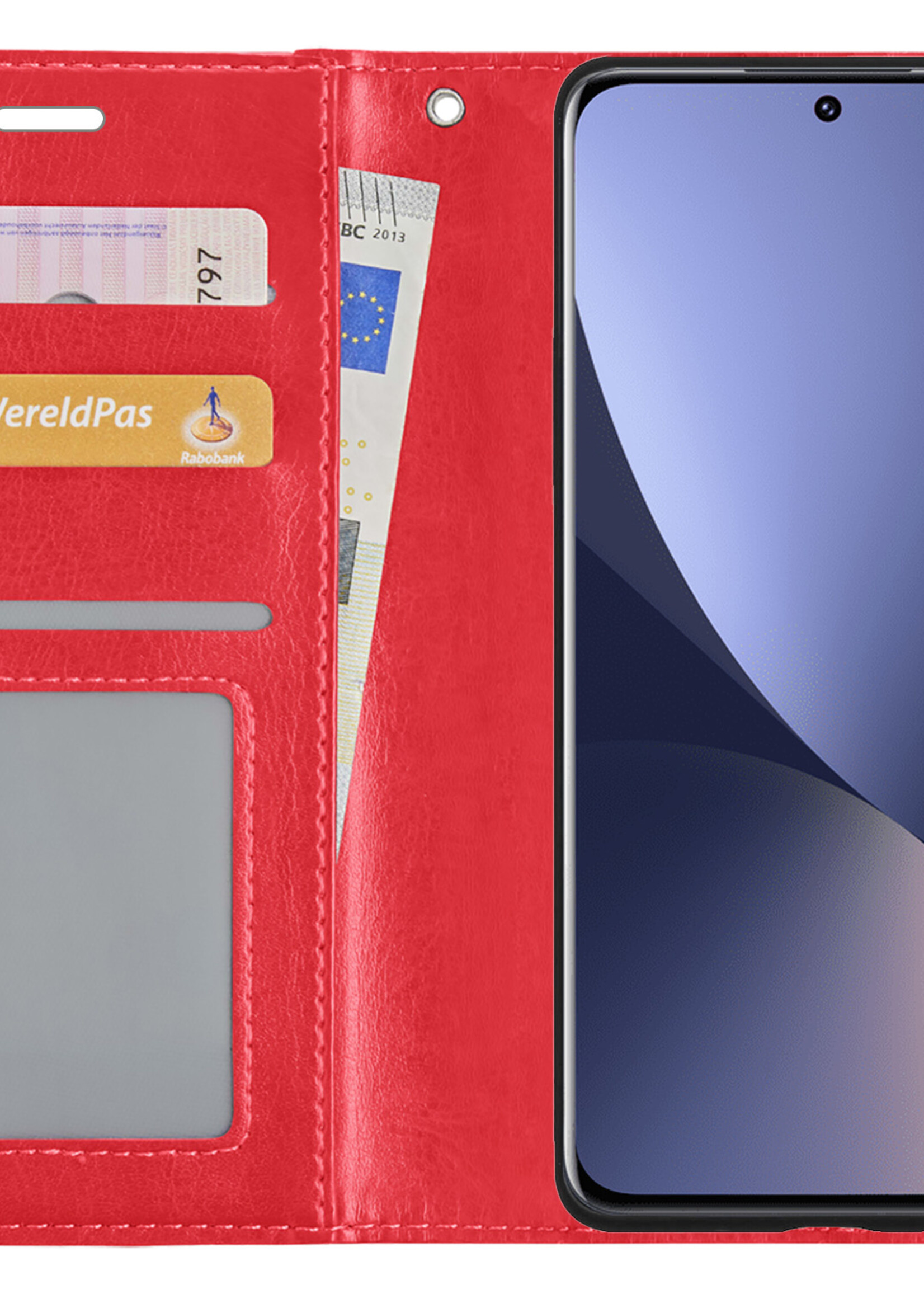 BTH Hoesje Geschikt voor Xiaomi 12 Hoesje Book Case Hoes Portemonnee Cover Walletcase Met Screenprotector - Hoes Geschikt voor Xiaomi 12 Hoes Bookcase Hoesje - Rood