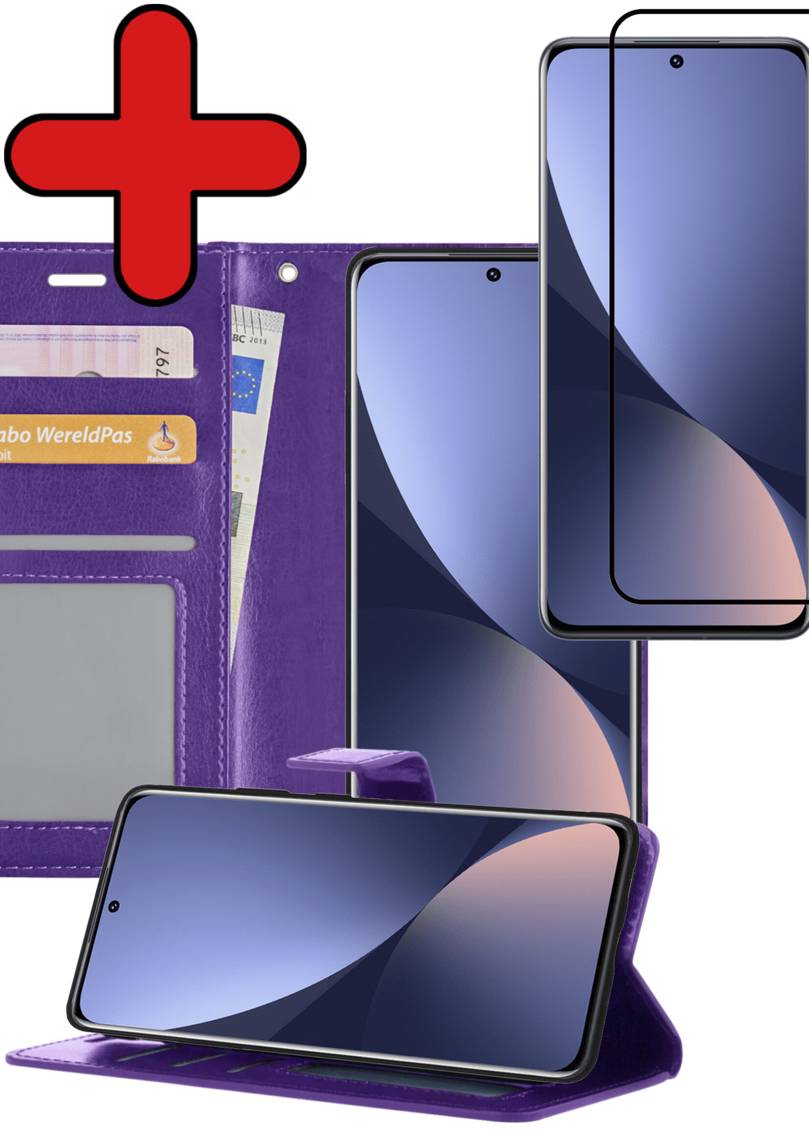 BTH Hoesje Geschikt voor Xiaomi 12 Hoesje Book Case Hoes Portemonnee Cover Walletcase Met Screenprotector - Hoes Geschikt voor Xiaomi 12 Hoes Bookcase Hoesje - Paars
