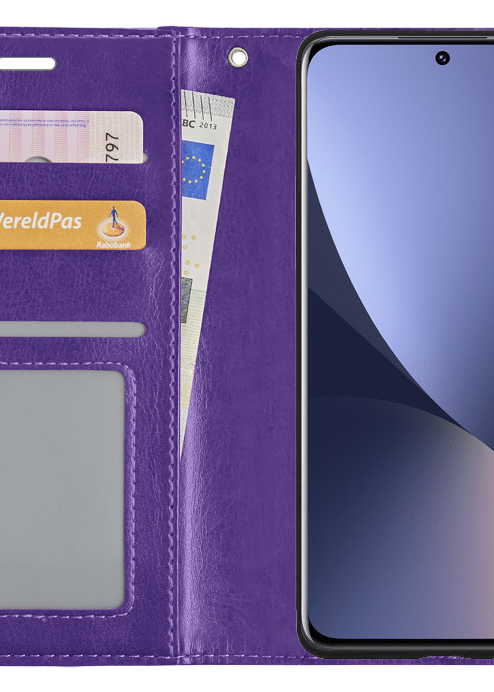 BTH Hoesje Geschikt voor Xiaomi 12 Hoesje Book Case Hoes Portemonnee Cover Walletcase Met Screenprotector - Hoes Geschikt voor Xiaomi 12 Hoes Bookcase Hoesje - Paars