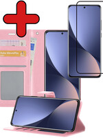 BTH BTH Xiaomi 12 Hoesje Bookcase Lichtroze Met Screenprotector