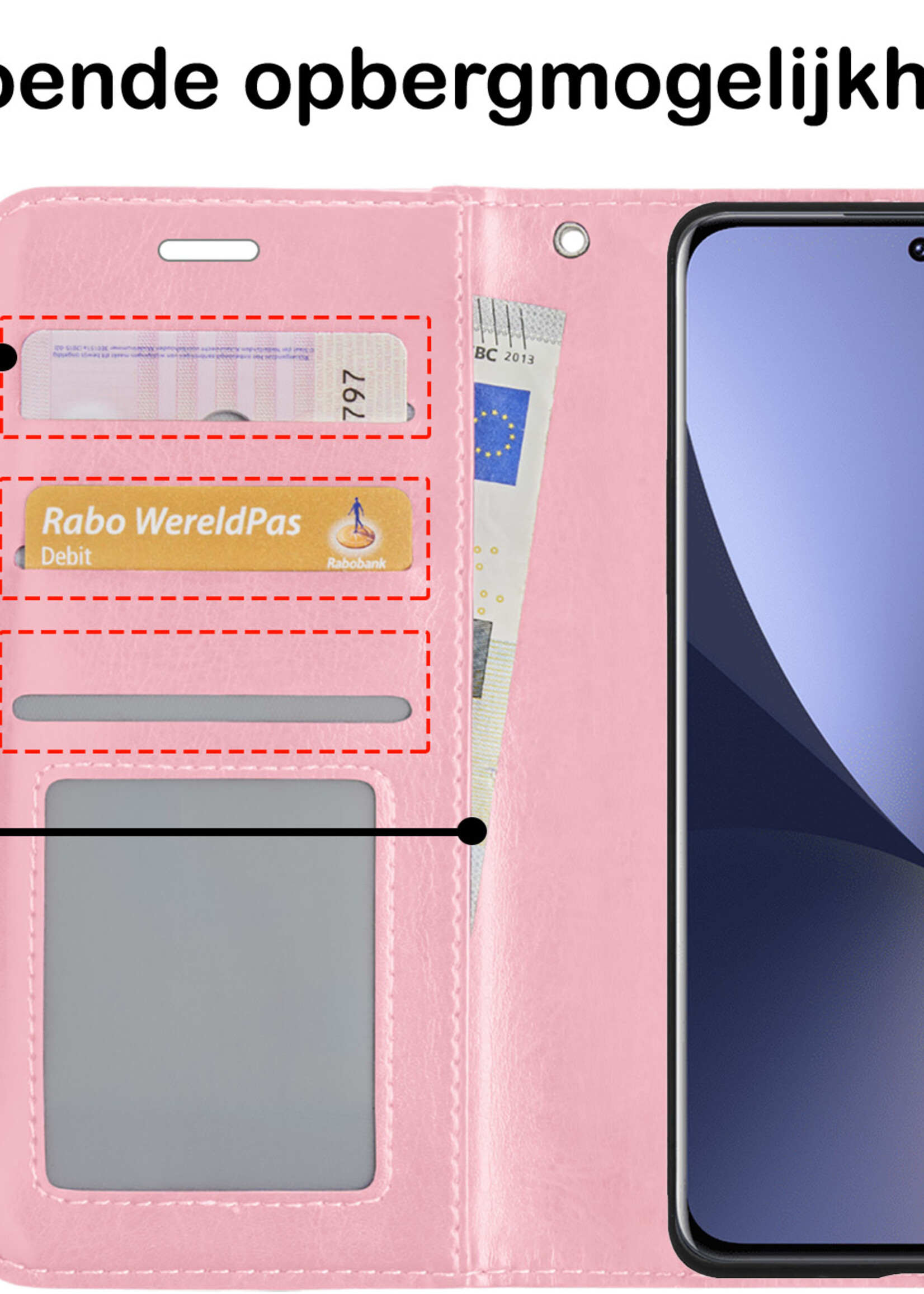 BTH Hoesje Geschikt voor Xiaomi 12 Hoesje Book Case Hoes Portemonnee Cover Walletcase Met Screenprotector - Hoes Geschikt voor Xiaomi 12 Hoes Bookcase Hoesje - Lichtroze