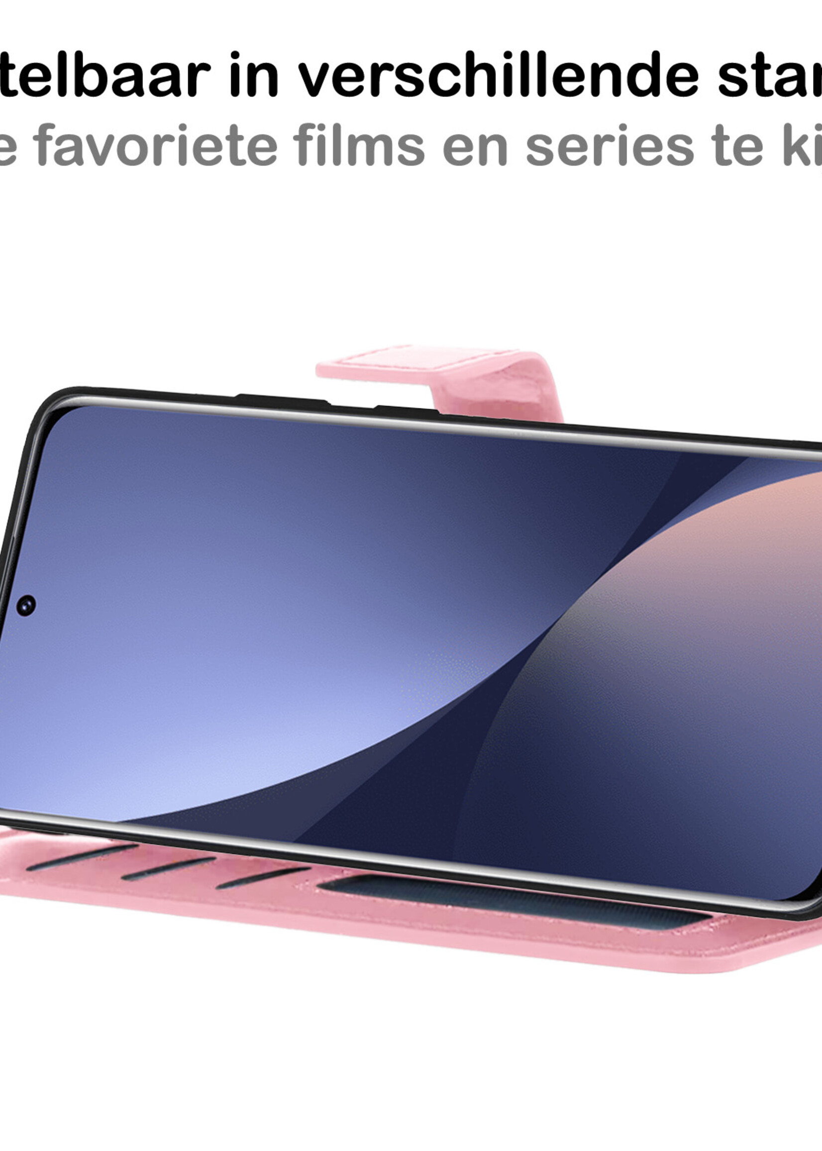 BTH Hoesje Geschikt voor Xiaomi 12 Hoesje Book Case Hoes Portemonnee Cover Walletcase Met Screenprotector - Hoes Geschikt voor Xiaomi 12 Hoes Bookcase Hoesje - Lichtroze