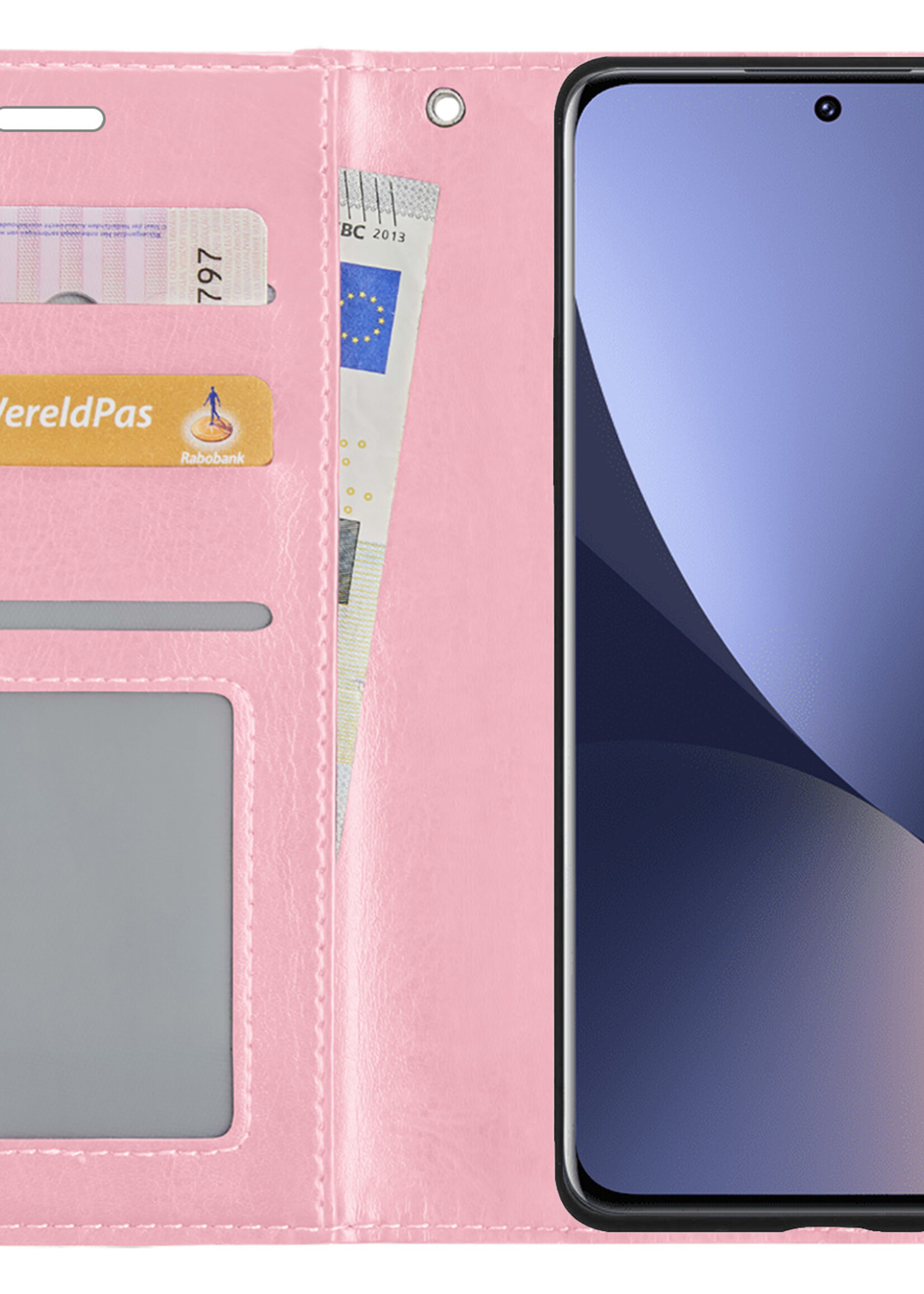 BTH Hoesje Geschikt voor Xiaomi 12 Hoesje Book Case Hoes Portemonnee Cover Walletcase Met Screenprotector - Hoes Geschikt voor Xiaomi 12 Hoes Bookcase Hoesje - Lichtroze