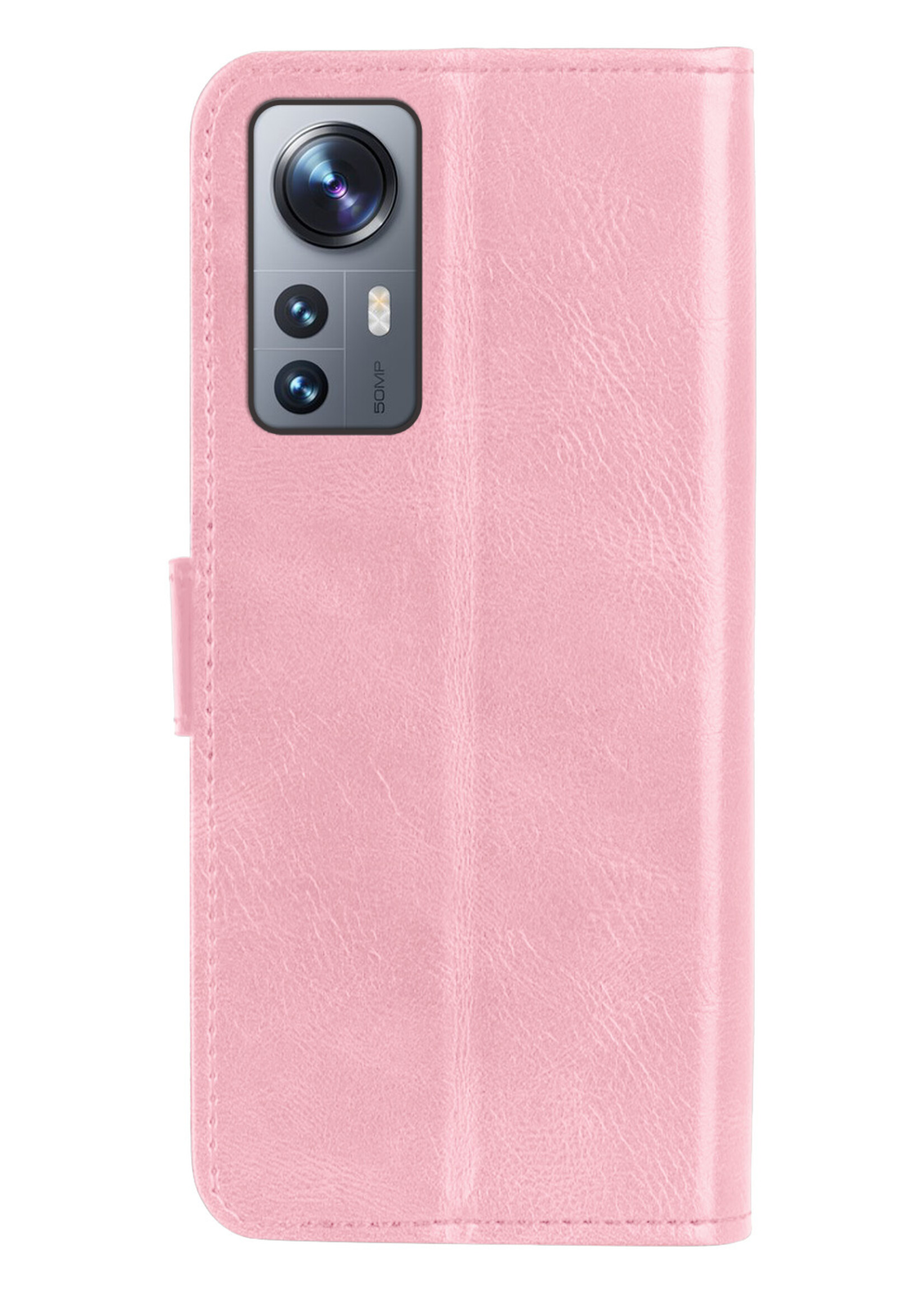 BTH Hoesje Geschikt voor Xiaomi 12 Hoesje Book Case Hoes Portemonnee Cover Walletcase Met Screenprotector - Hoes Geschikt voor Xiaomi 12 Hoes Bookcase Hoesje - Lichtroze