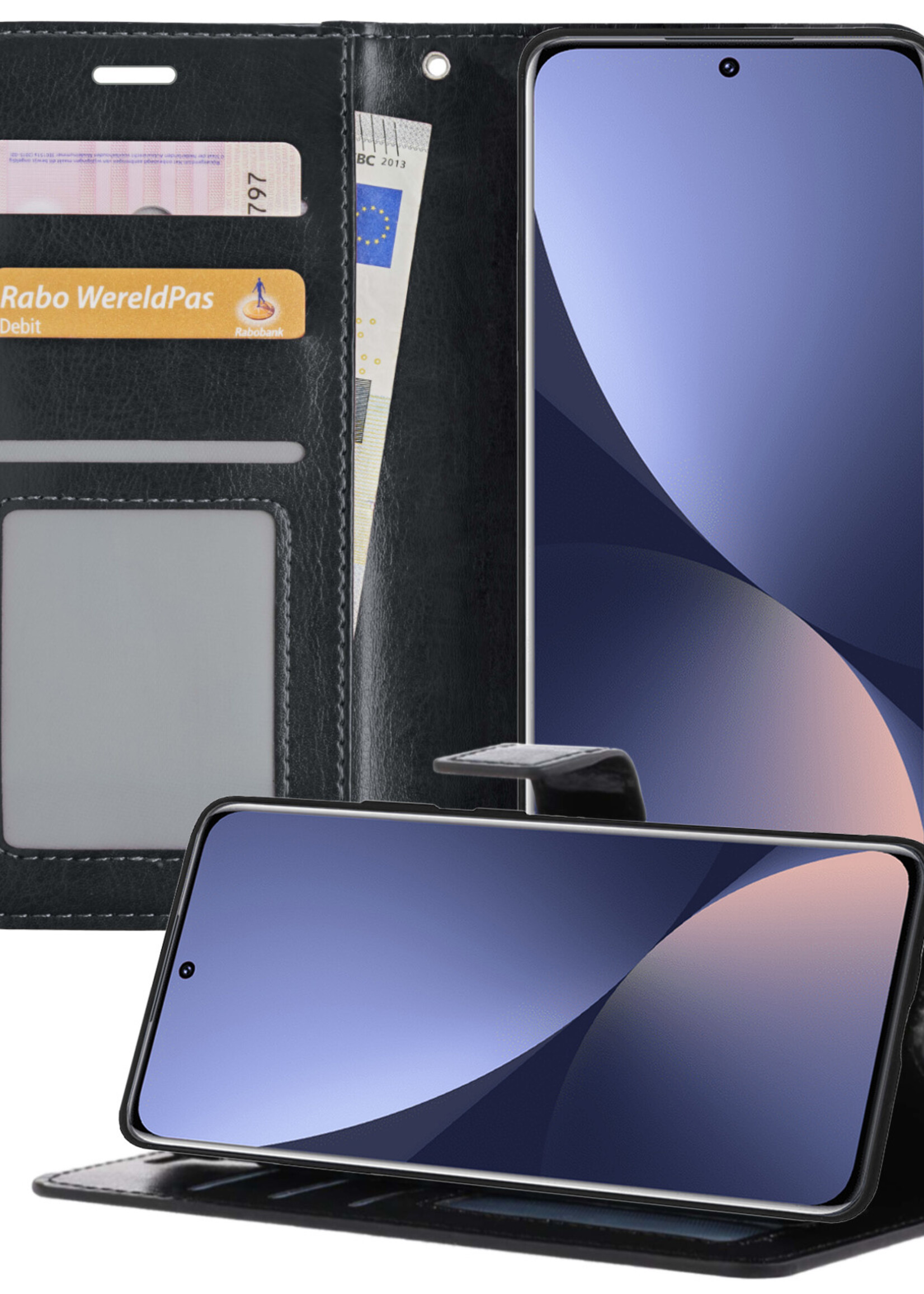 BTH Xiaomi 12 Hoesje Book Case Hoes Portemonnee Cover Walletcase - Xiaomi 12 Hoes Bookcase Hoesje - Zwart