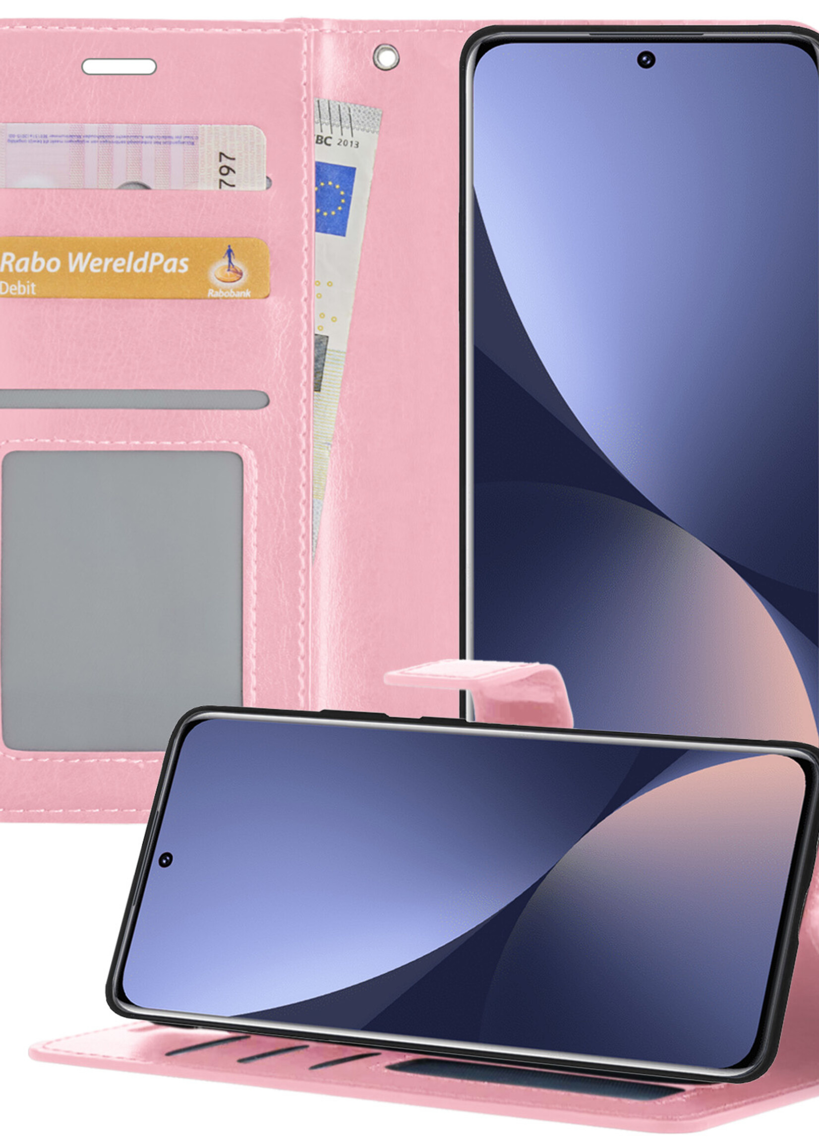 BTH Xiaomi 12 Hoesje Book Case Hoes Portemonnee Cover Walletcase - Xiaomi 12 Hoes Bookcase Hoesje - Lichtroze