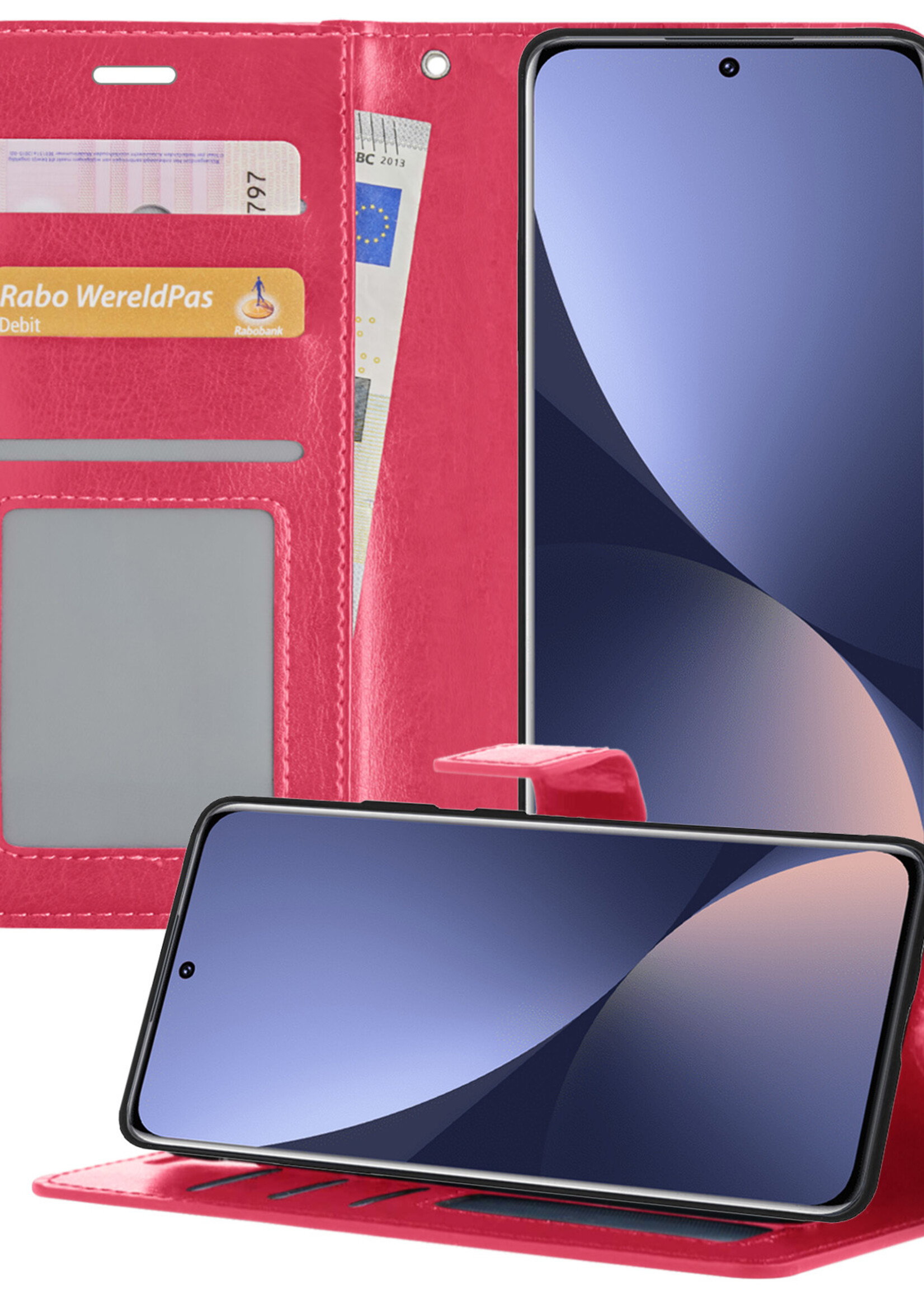 BTH Xiaomi 12 Hoesje Book Case Hoes Portemonnee Cover Walletcase - Xiaomi 12 Hoes Bookcase Hoesje - Donkerroze
