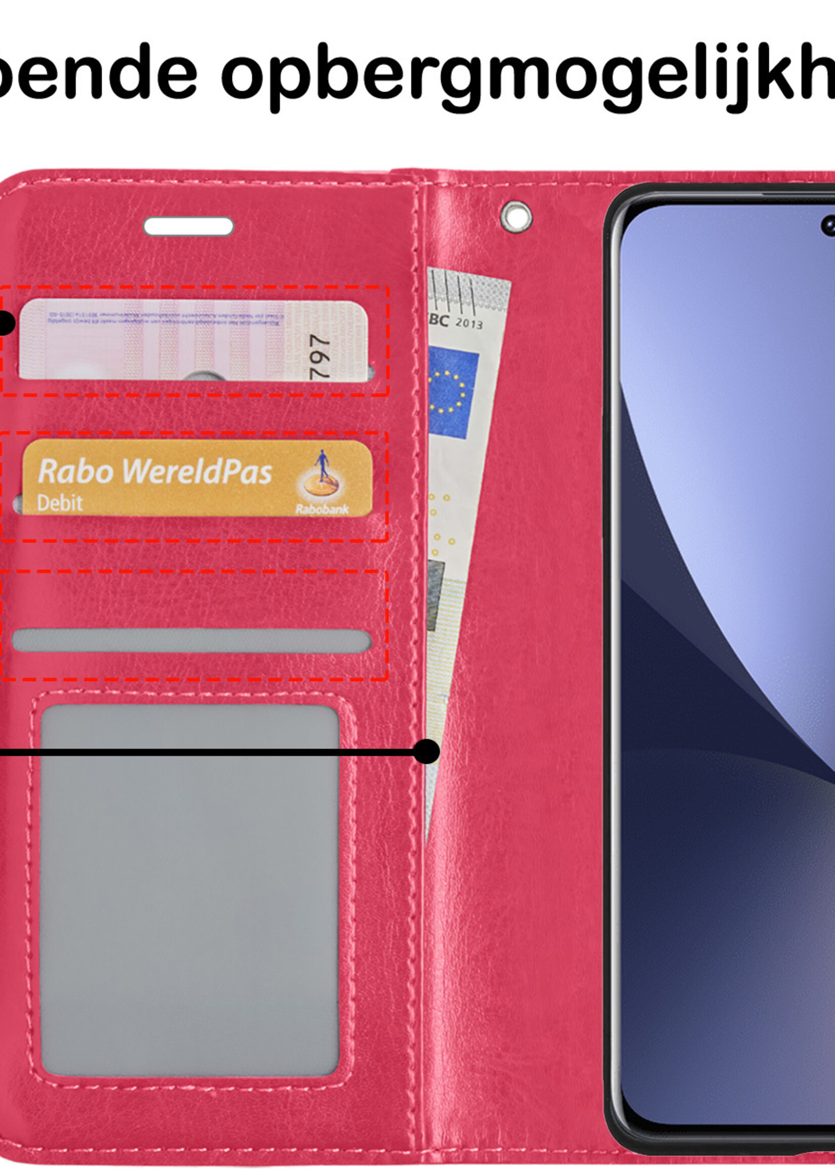 BTH Xiaomi 12 Hoesje Book Case Hoes Portemonnee Cover Walletcase - Xiaomi 12 Hoes Bookcase Hoesje - Donkerroze