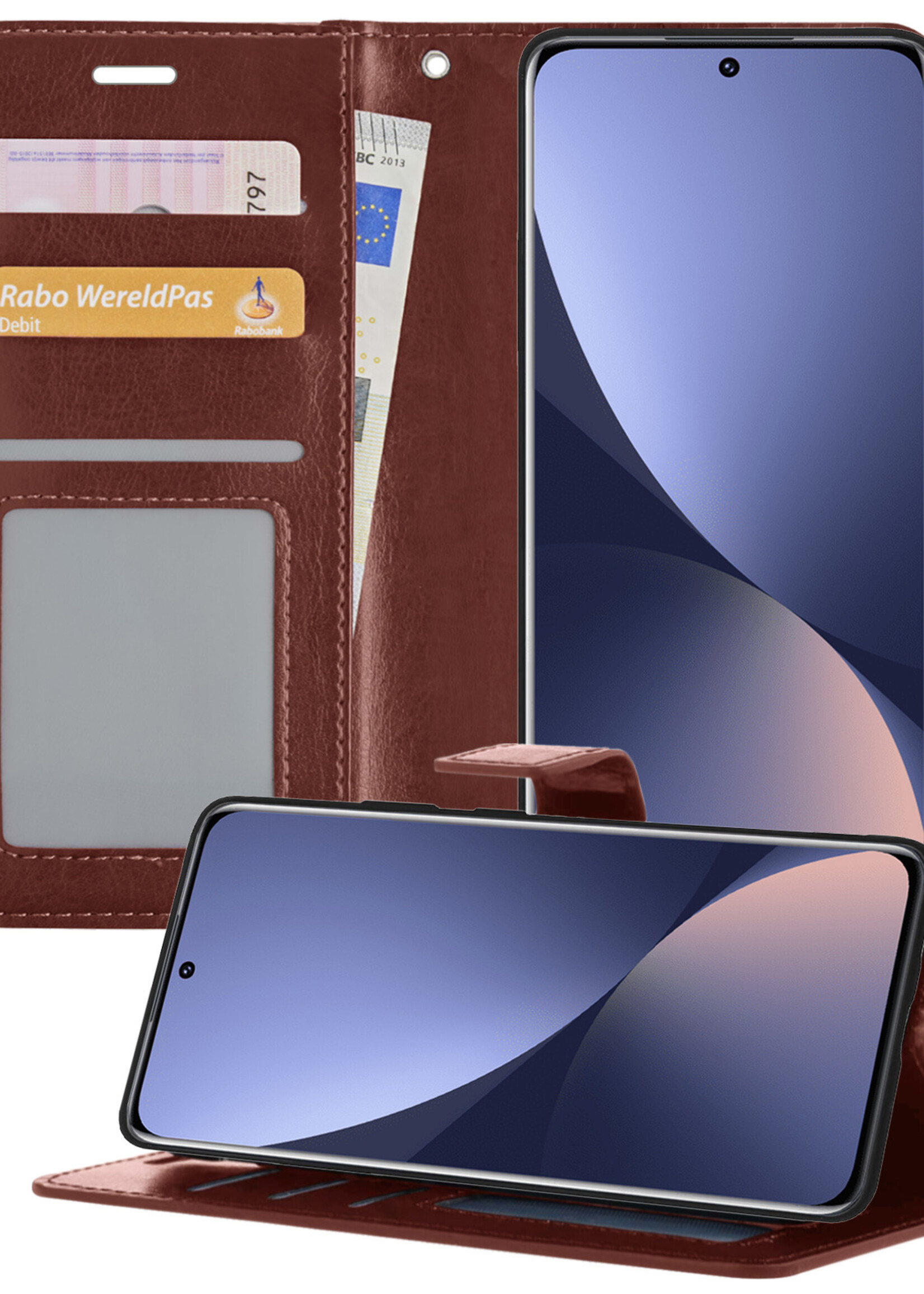 BTH Xiaomi 12 Hoesje Book Case Hoes Portemonnee Cover Walletcase - Xiaomi 12 Hoes Bookcase Hoesje - Bruin