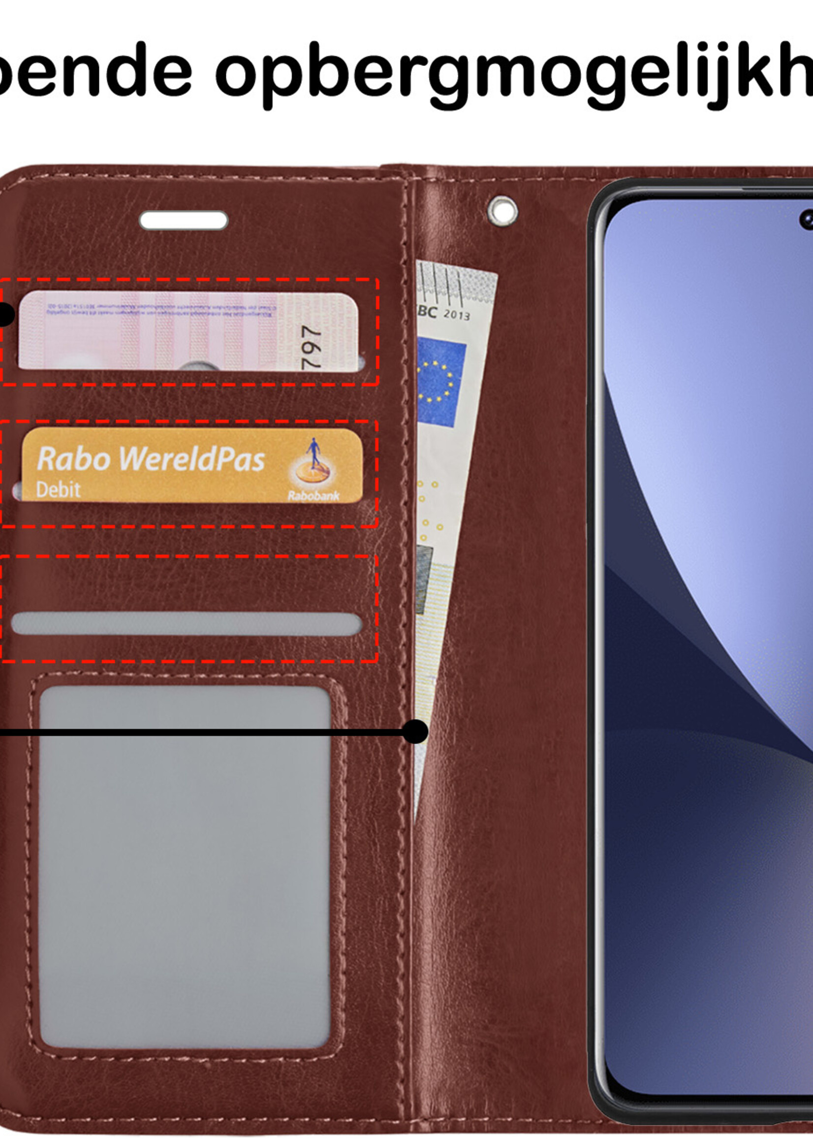 BTH Xiaomi 12 Hoesje Book Case Hoes Portemonnee Cover Walletcase - Xiaomi 12 Hoes Bookcase Hoesje - Bruin