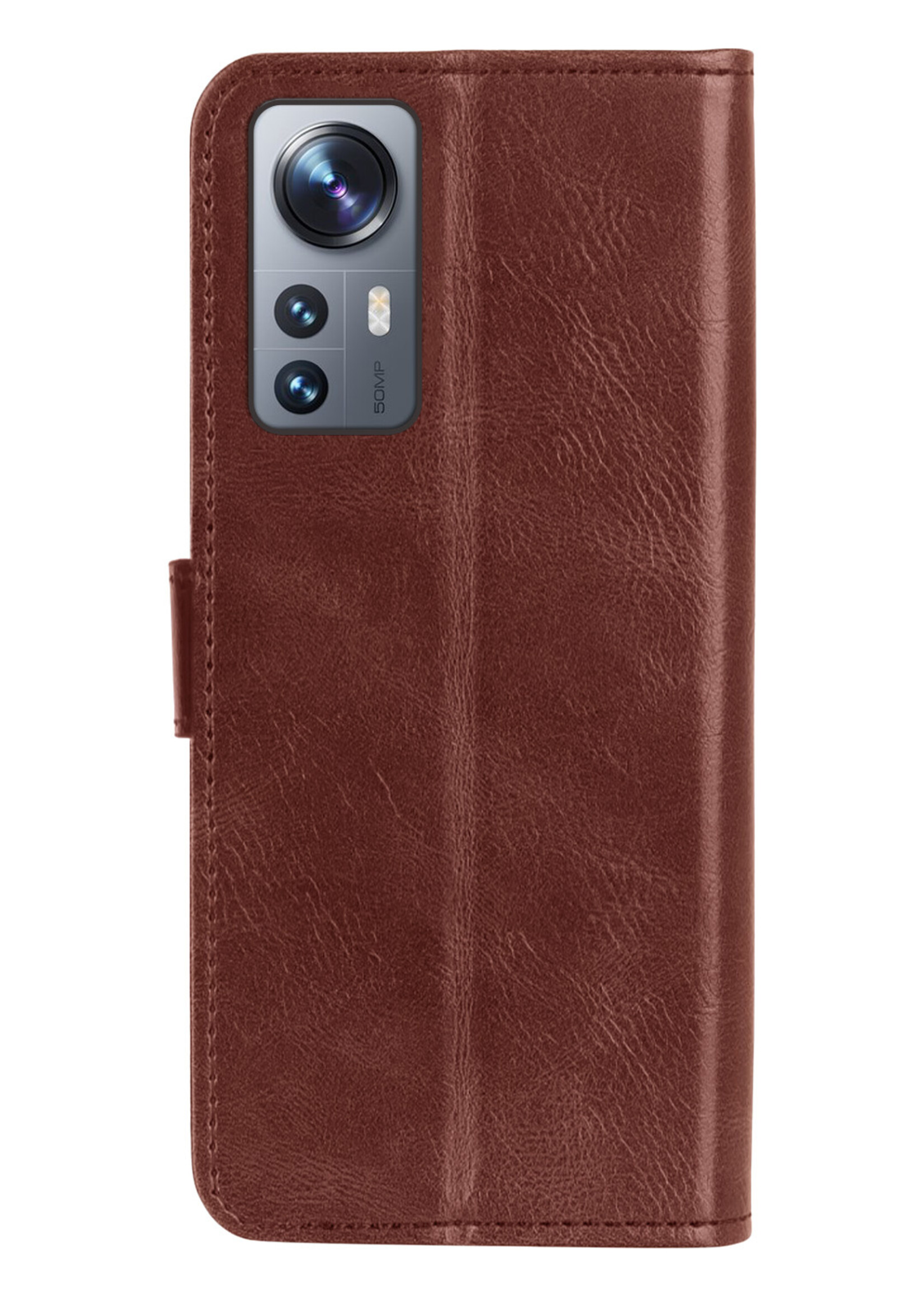 BTH Xiaomi 12 Hoesje Book Case Hoes Portemonnee Cover Walletcase - Xiaomi 12 Hoes Bookcase Hoesje - Bruin