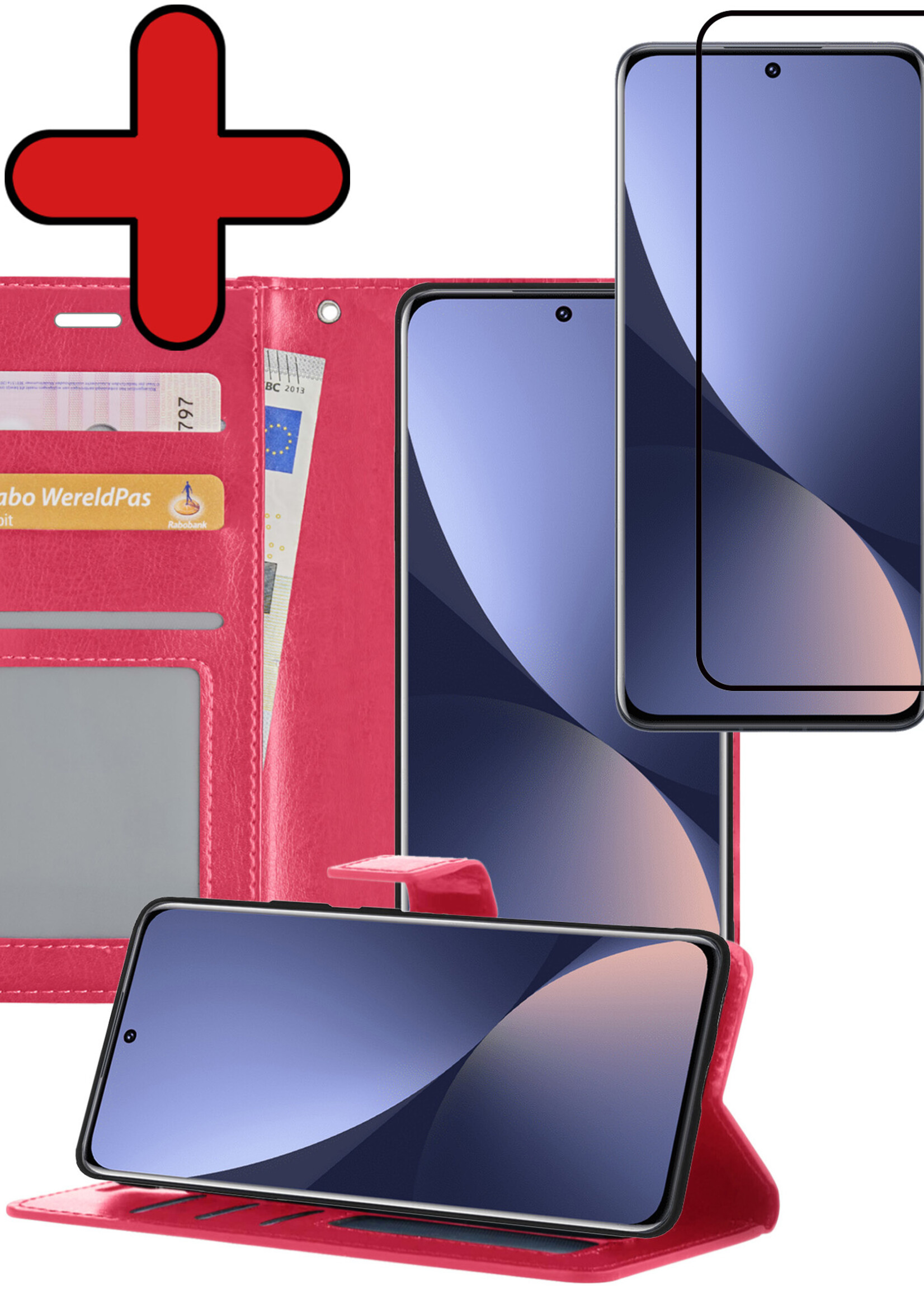 BTH Hoesje Geschikt voor Xiaomi 12X Hoesje Book Case Hoes Portemonnee Cover Walletcase Met Screenprotector - Hoes Geschikt voor Xiaomi 12X Hoes Bookcase Hoesje - Donkerroze