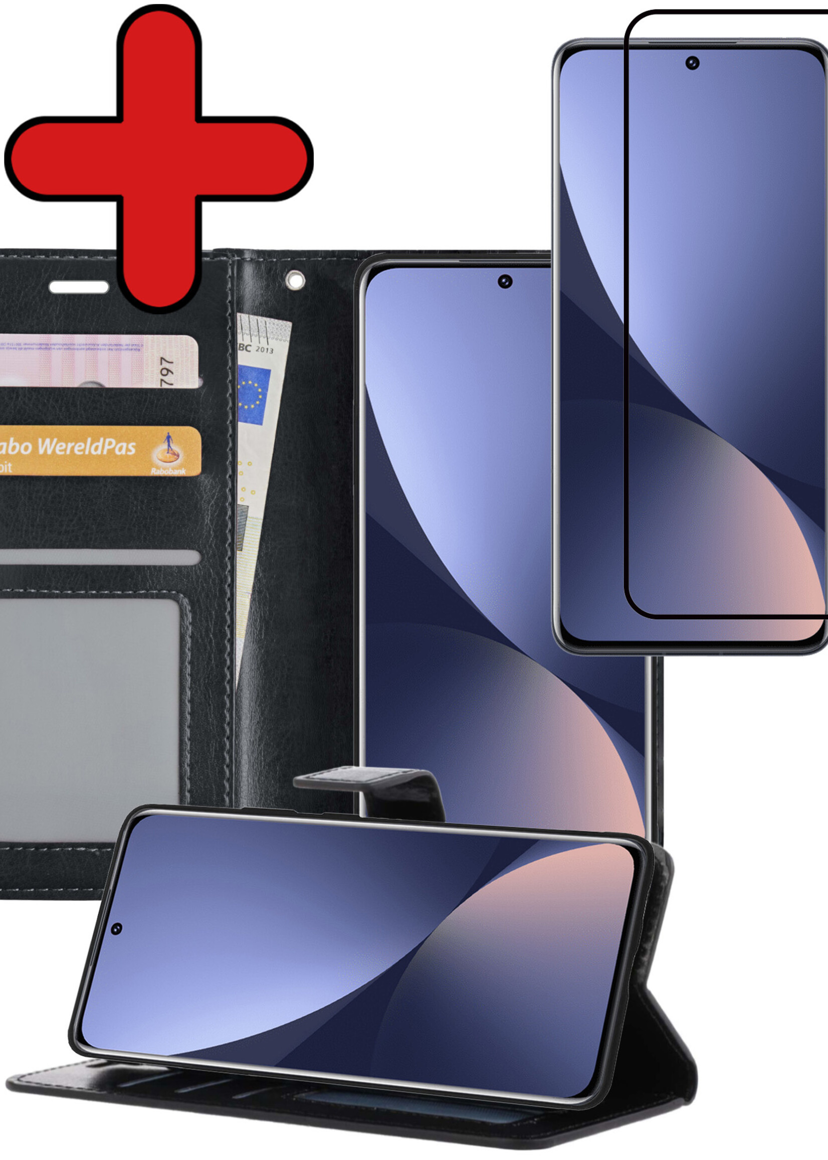 BTH Hoesje Geschikt voor Xiaomi 12X Hoesje Book Case Hoes Portemonnee Cover Walletcase Met Screenprotector - Hoes Geschikt voor Xiaomi 12X Hoes Bookcase Hoesje - Zwart