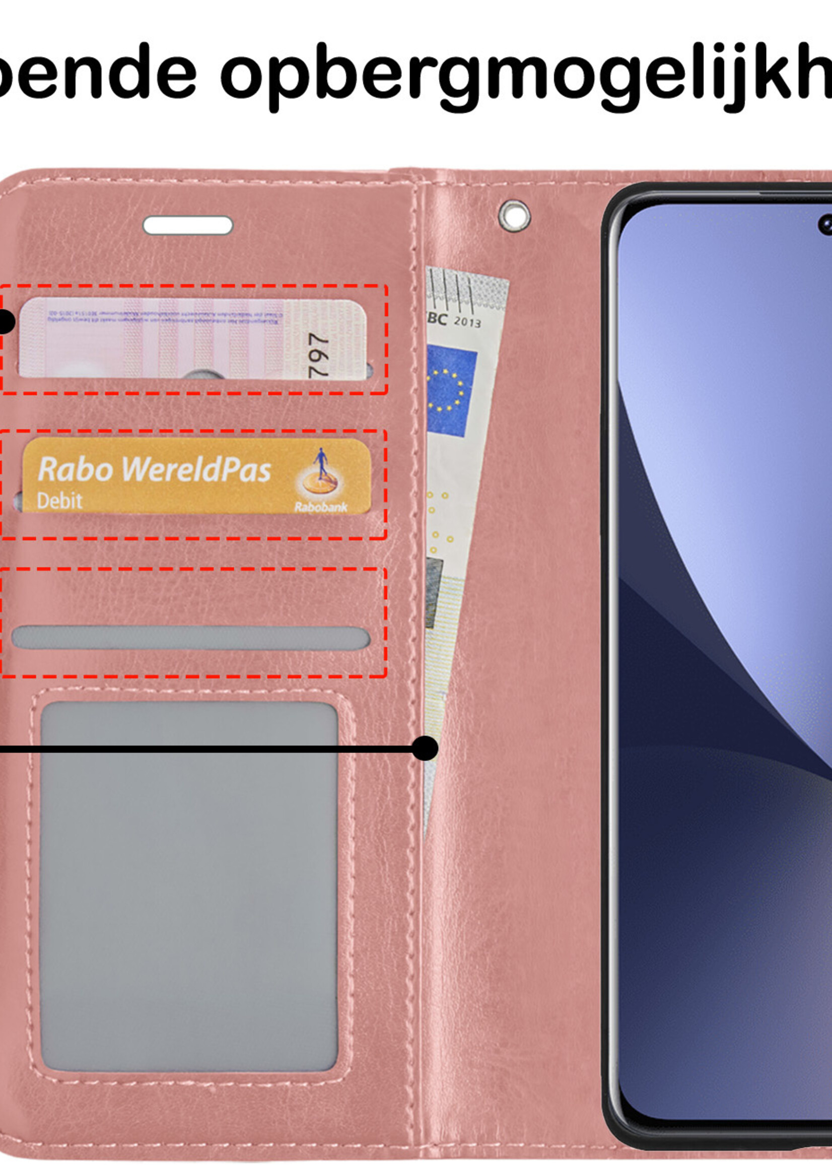 BTH Hoesje Geschikt voor Xiaomi 12X Hoesje Book Case Hoes Portemonnee Cover Walletcase Met 2x Screenprotector - Hoes Geschikt voor Xiaomi 12X Hoes Bookcase Hoesje - Rosé goud