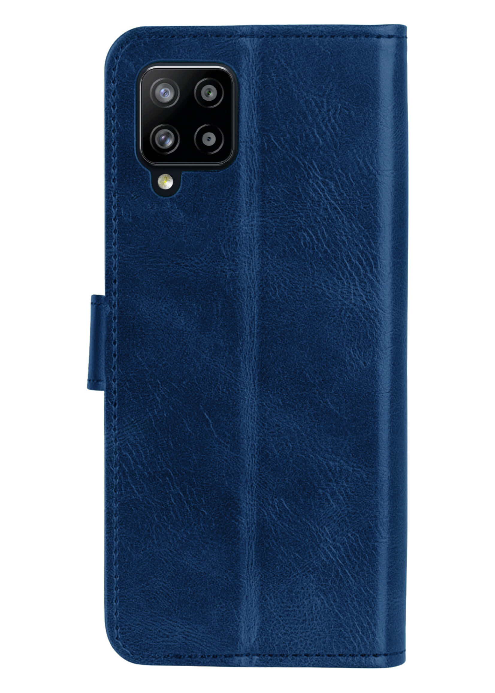 BTH Samsung A12 Hoesje Book Case Hoes Portemonnee Cover Walletcase - Samsung A12 Hoes Bookcase Hoesje - Donkerblauw