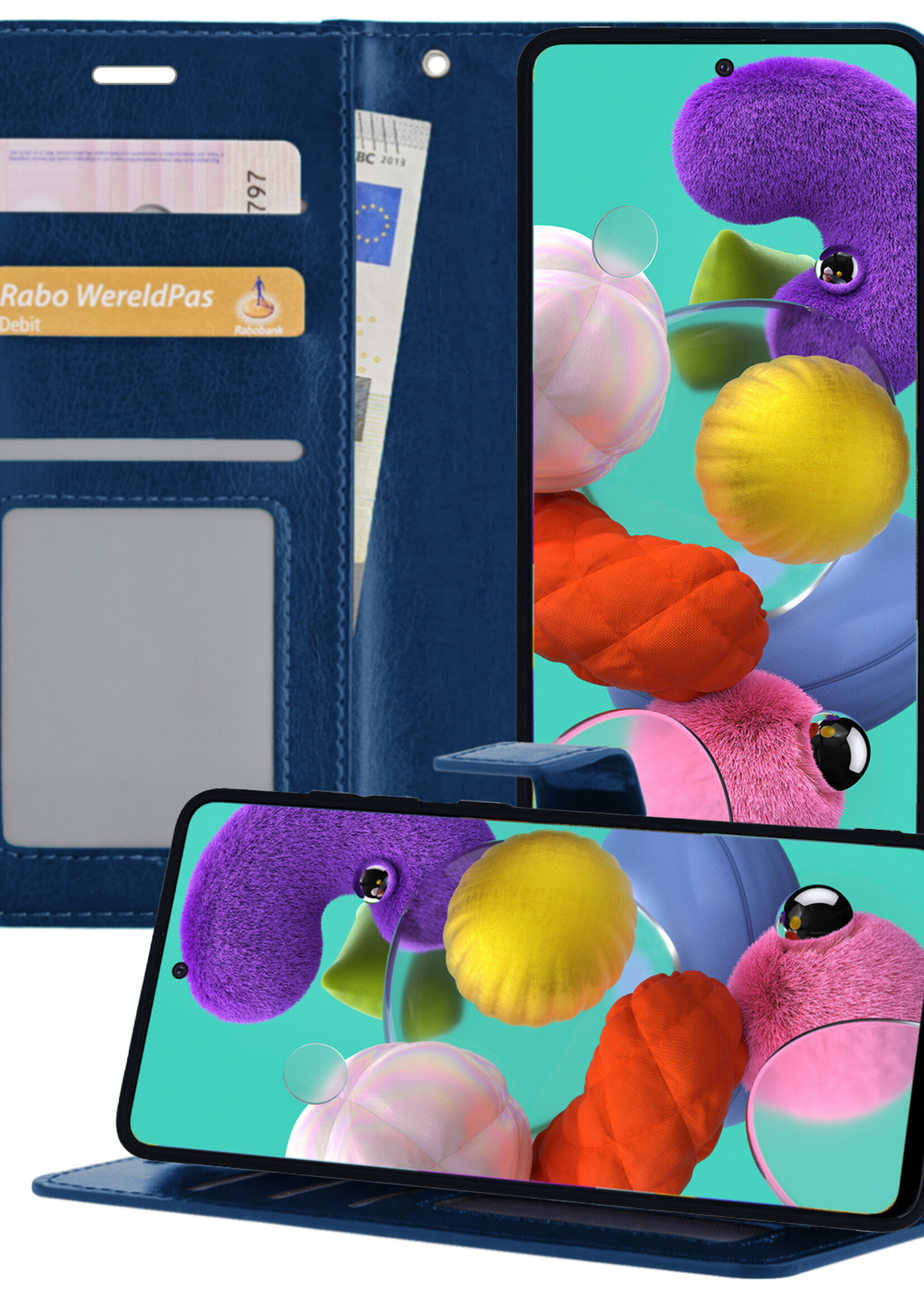 BTH Samsung A51 Hoesje Book Case Hoes Portemonnee Cover Walletcase - Samsung A51 Hoes Bookcase Hoesje - Donkerblauw