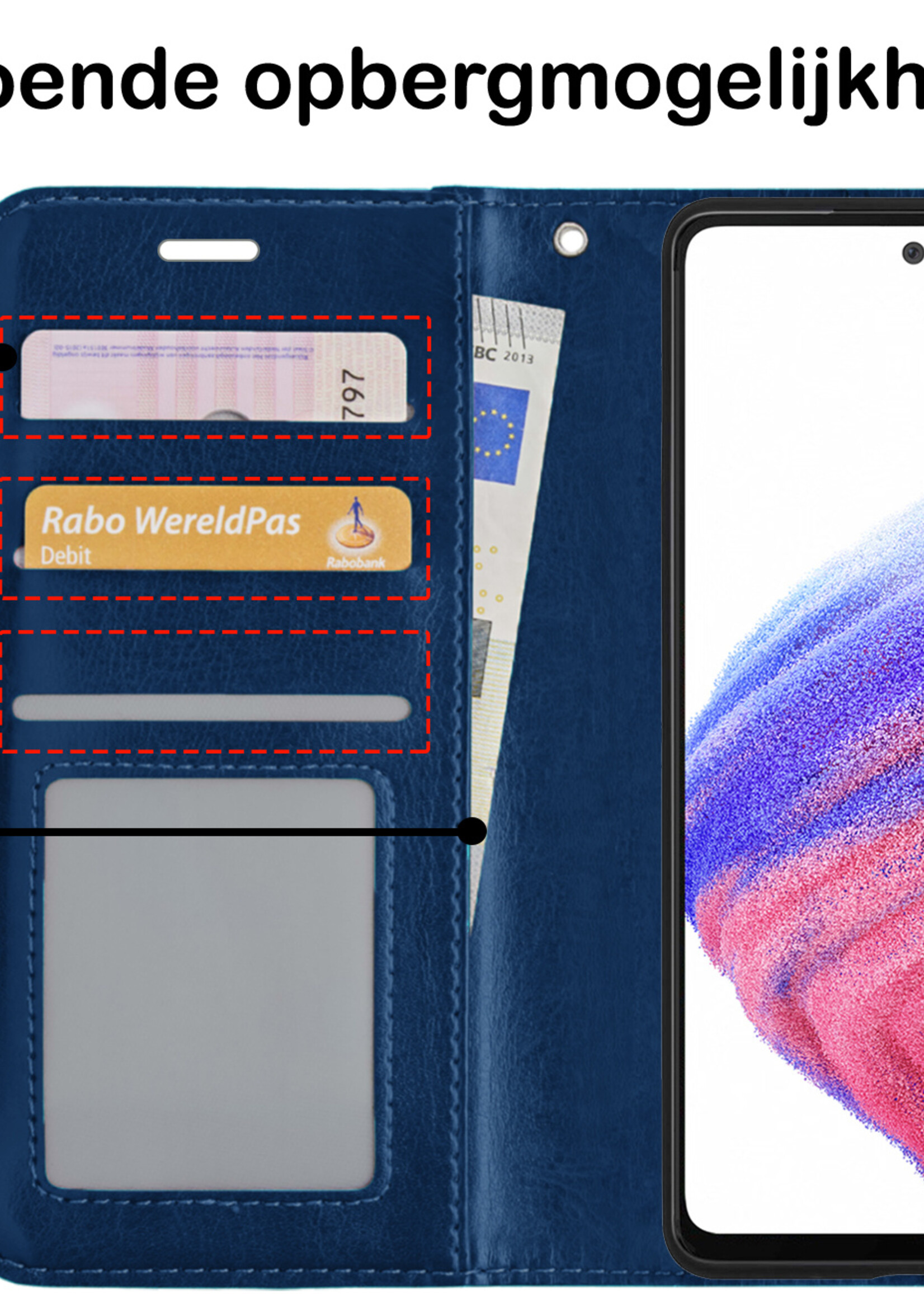 BTH Samsung A53 Hoesje Book Case Hoes Portemonnee Cover Walletcase - Samsung A53 Hoes Bookcase Hoesje - Donkerblauw