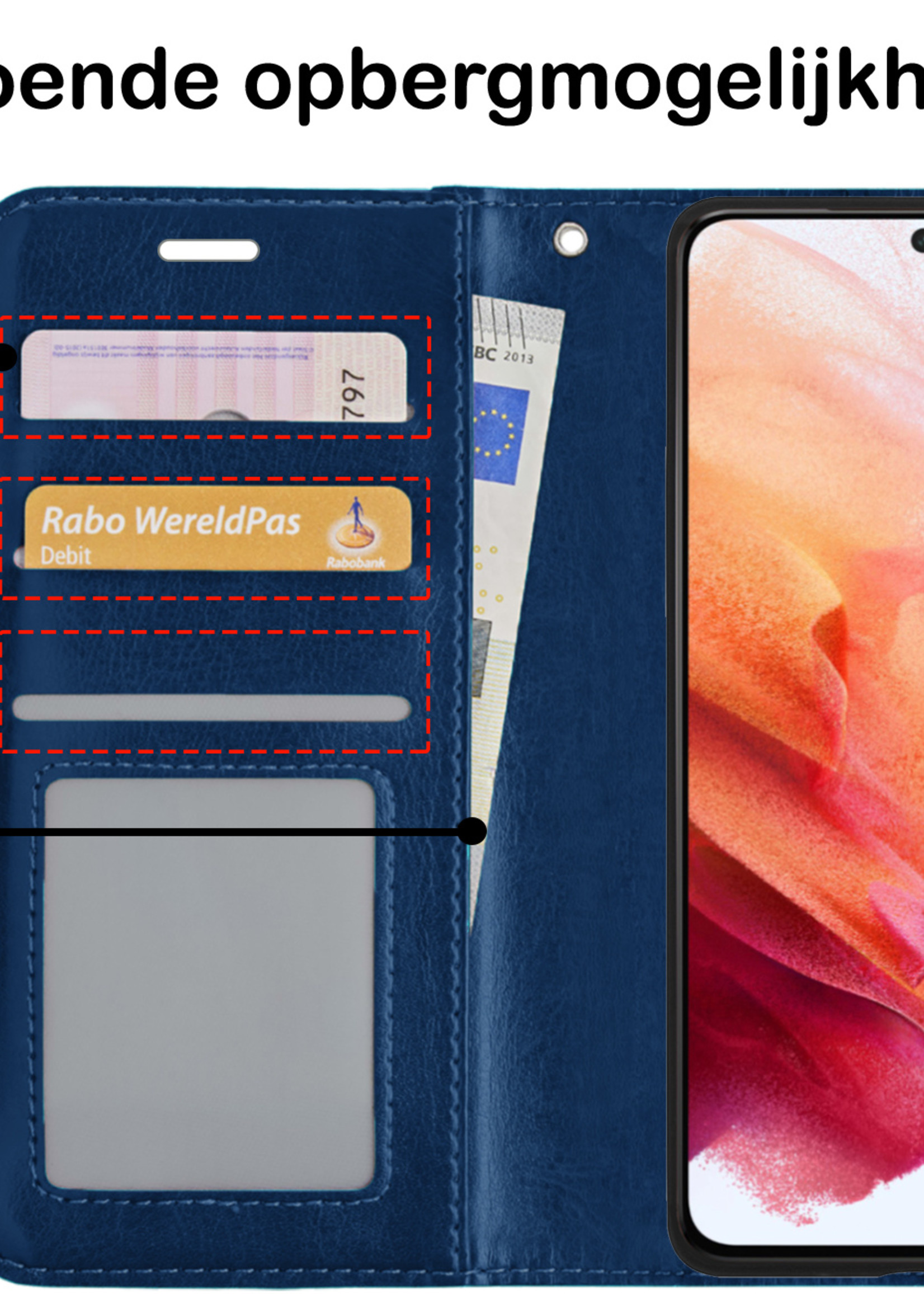 BTH Samsung S21 Hoesje Book Case Hoes Portemonnee Cover Walletcase - Samsung S21 Hoes Bookcase Hoesje - Donkerblauw