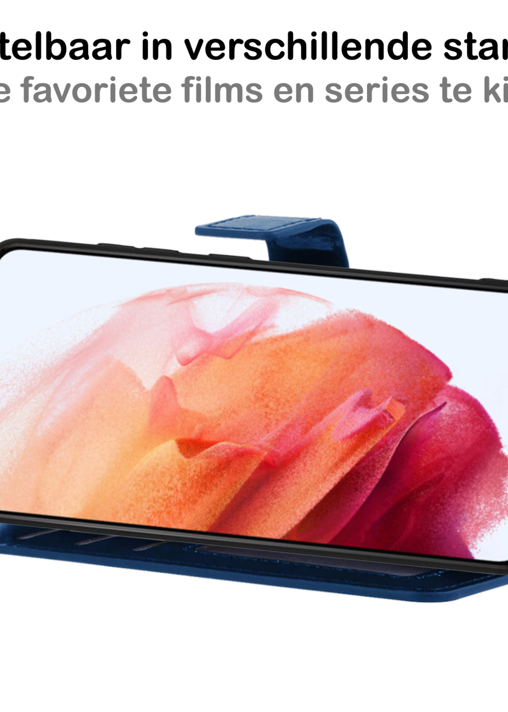 BTH Samsung S21 Hoesje Book Case Hoes Portemonnee Cover Walletcase - Samsung S21 Hoes Bookcase Hoesje - Donkerblauw