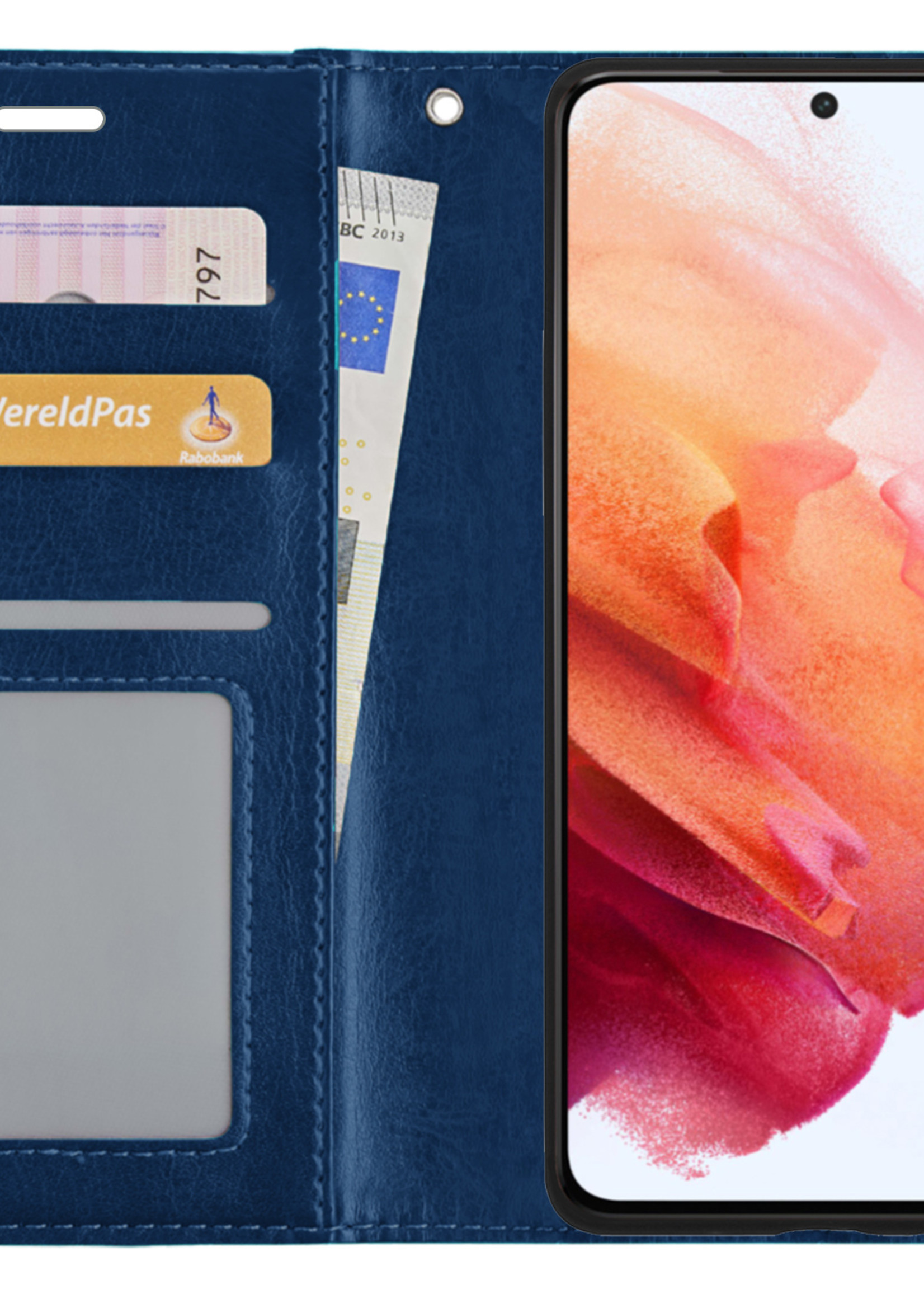 BTH Samsung S21 Hoesje Book Case Hoes Portemonnee Cover Walletcase - Samsung S21 Hoes Bookcase Hoesje - Donkerblauw