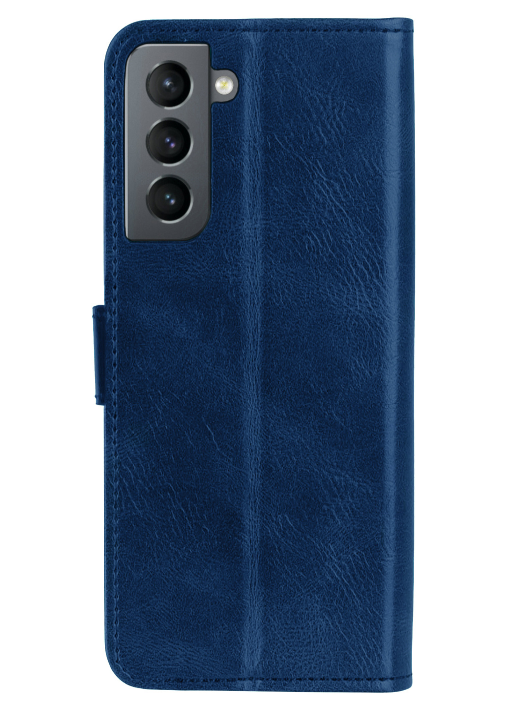 BTH Samsung S21 Hoesje Book Case Hoes Portemonnee Cover Walletcase - Samsung S21 Hoes Bookcase Hoesje - Donkerblauw