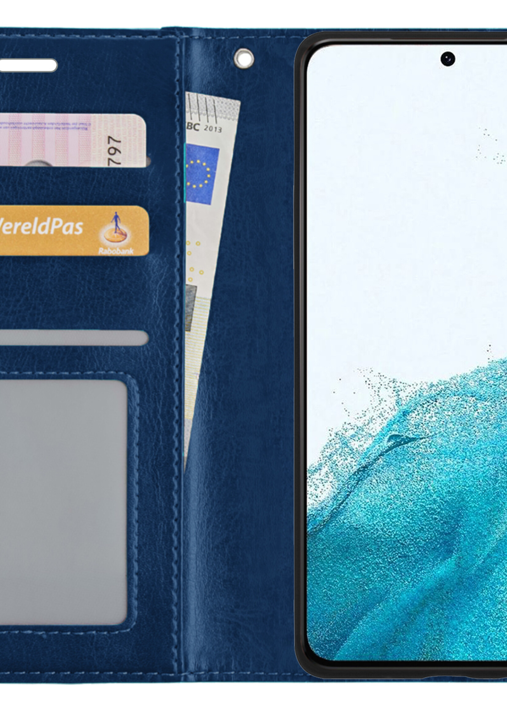 BTH Samsung S22 Plus Hoesje Book Case Hoes Portemonnee Cover Walletcase - Samsung S22 Plus Hoes Bookcase Hoesje - Donkerblauw