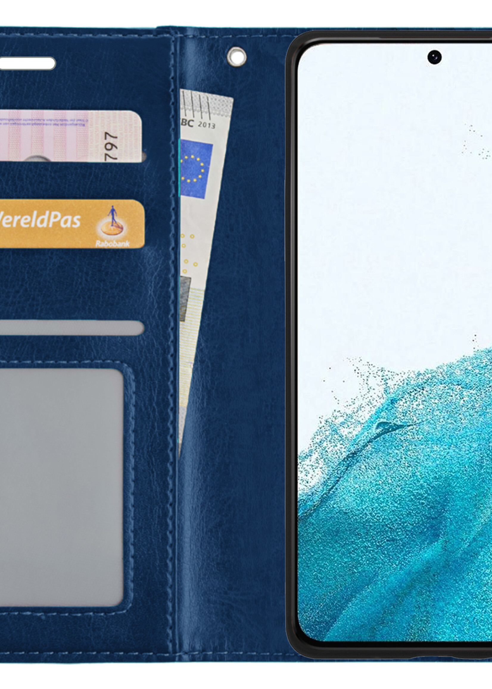 BTH Samsung S22 Ultra Hoesje Book Case Hoes Portemonnee Cover Walletcase - Samsung S22 Ultra Hoes Bookcase Hoesje - Donkerblauw