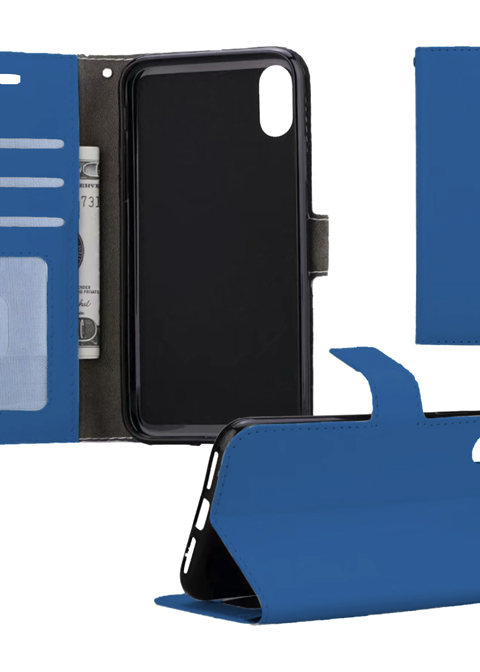 BTH Hoes voor iPhone X Hoesje Book Case Hoes Portemonnee Cover Walletcase - Hoes voor iPhone X Hoes Bookcase Hoesje - Donkerblauw