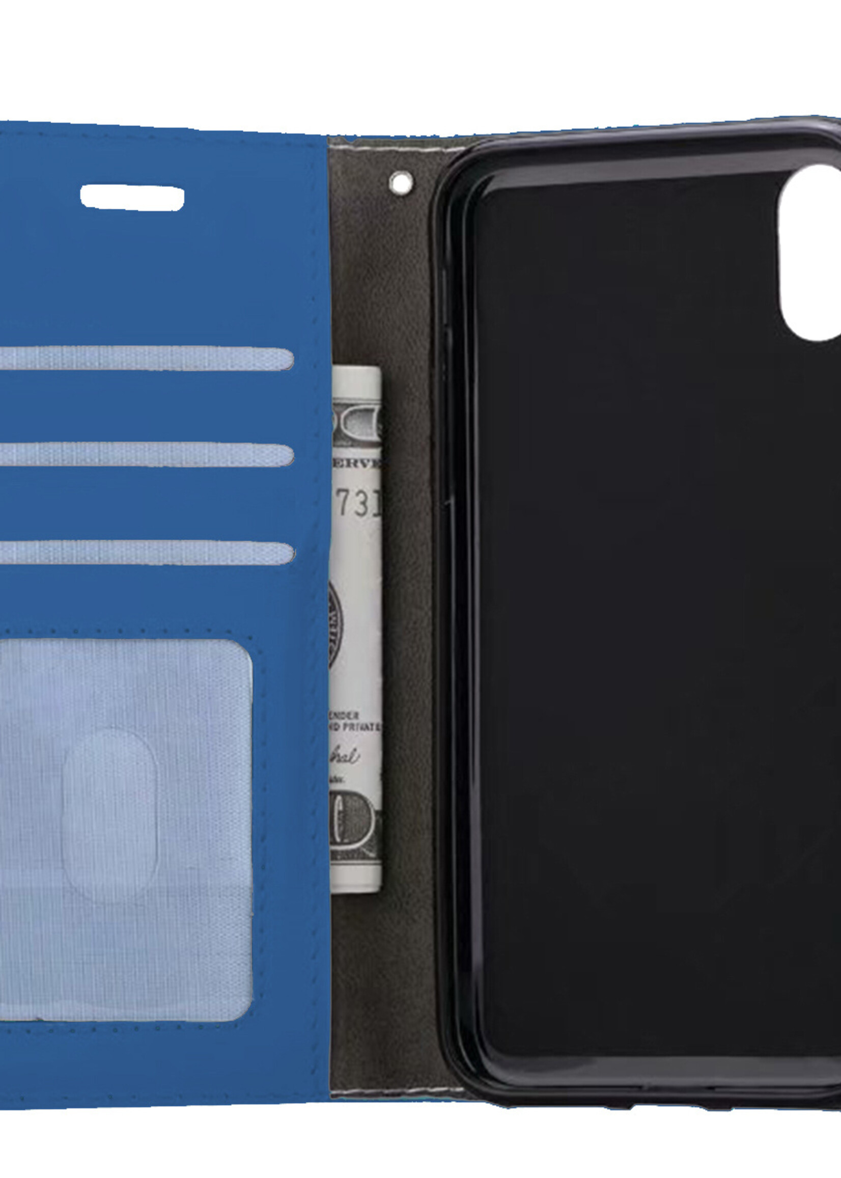 BTH Hoes voor iPhone X Hoesje Book Case Hoes Portemonnee Cover Walletcase - Hoes voor iPhone X Hoes Bookcase Hoesje - Donkerblauw