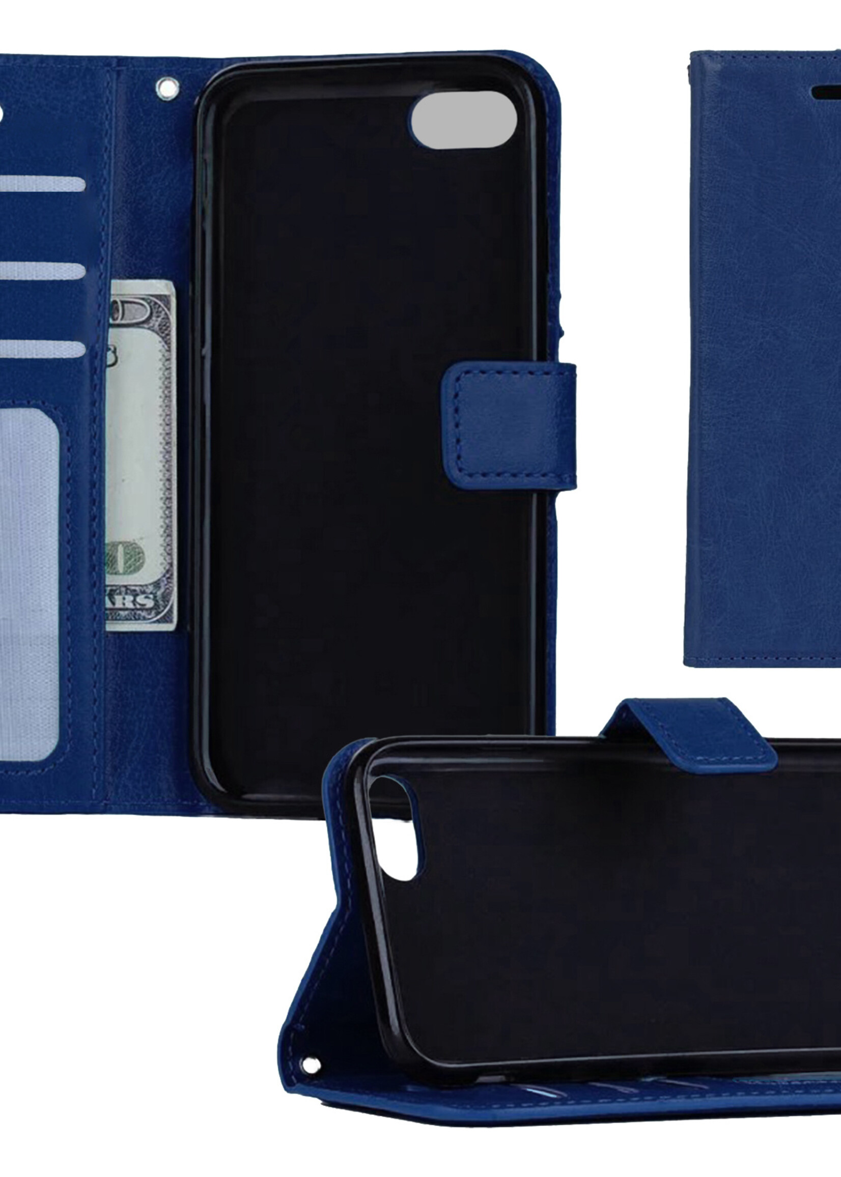 BTH Hoes voor iPhone SE 2022 Hoesje Book Case Hoes Portemonnee Cover Walletcase - Hoes voor iPhone SE 2022 Hoes Bookcase Hoesje - Donkerblauw