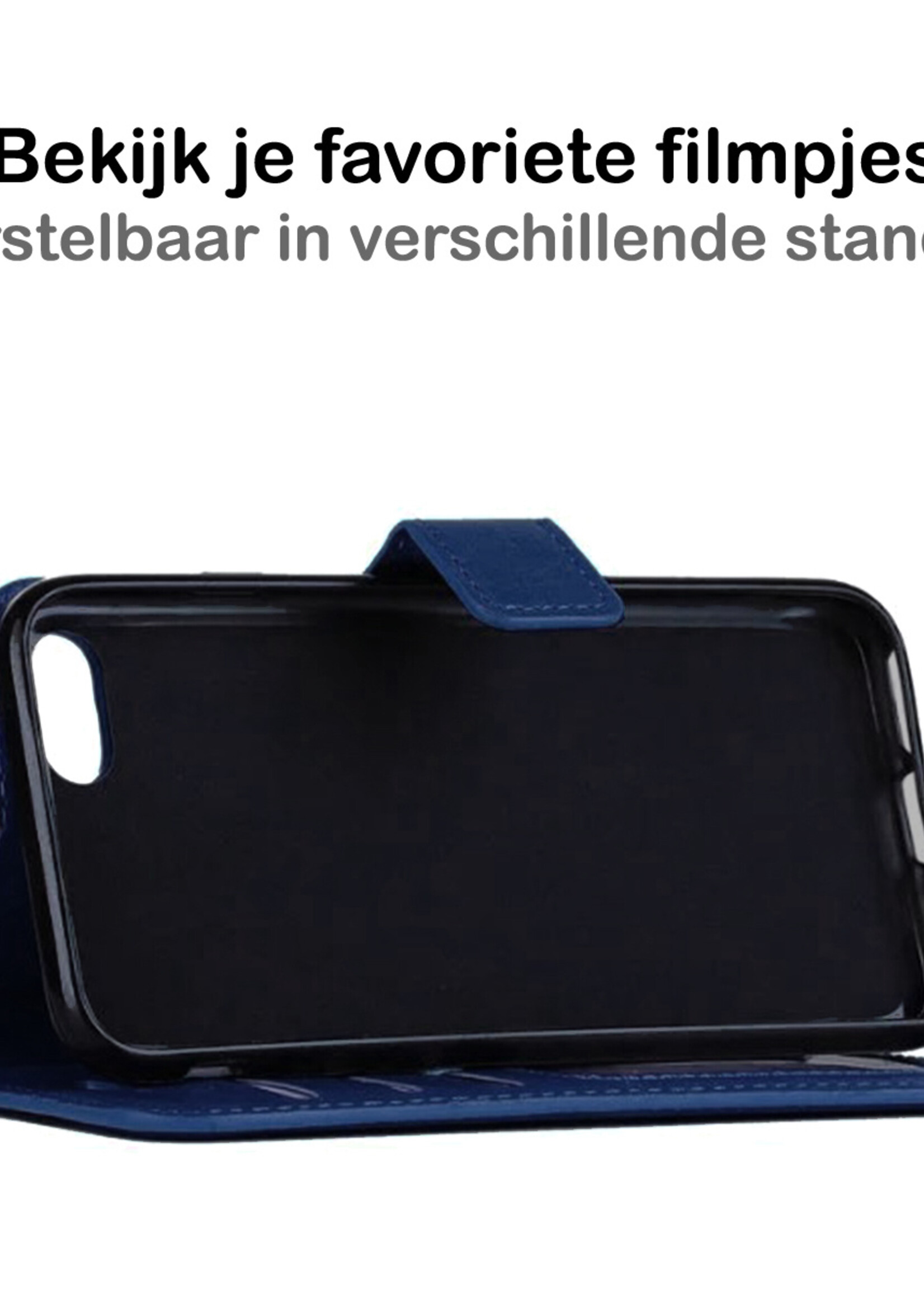 BTH Hoes voor iPhone 8 Hoesje Book Case Hoes Portemonnee Cover Walletcase - Hoes voor iPhone 8 Hoes Bookcase Hoesje - Donkerblauw
