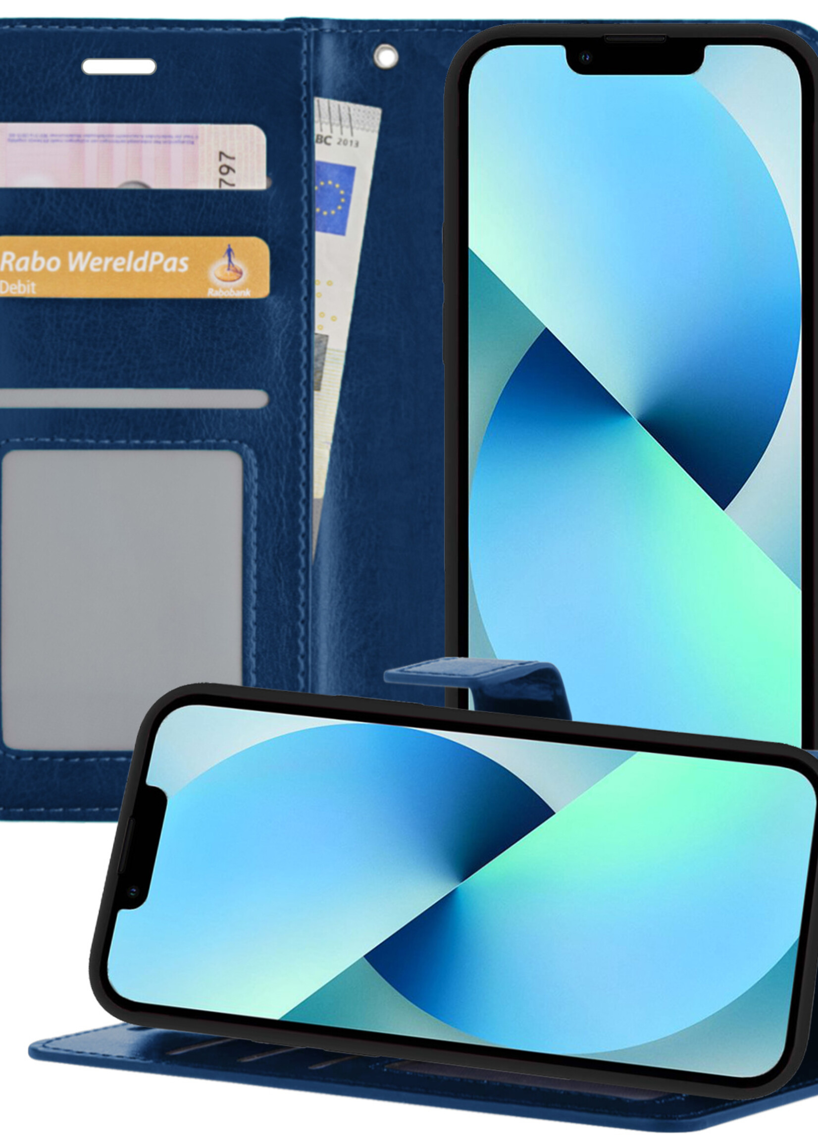 BTH Hoes voor iPhone 13 Pro Max Hoesje Book Case Hoes Portemonnee Cover Walletcase - Hoes voor iPhone 13 Pro Max Hoes Bookcase Hoesje - Donkerblauw