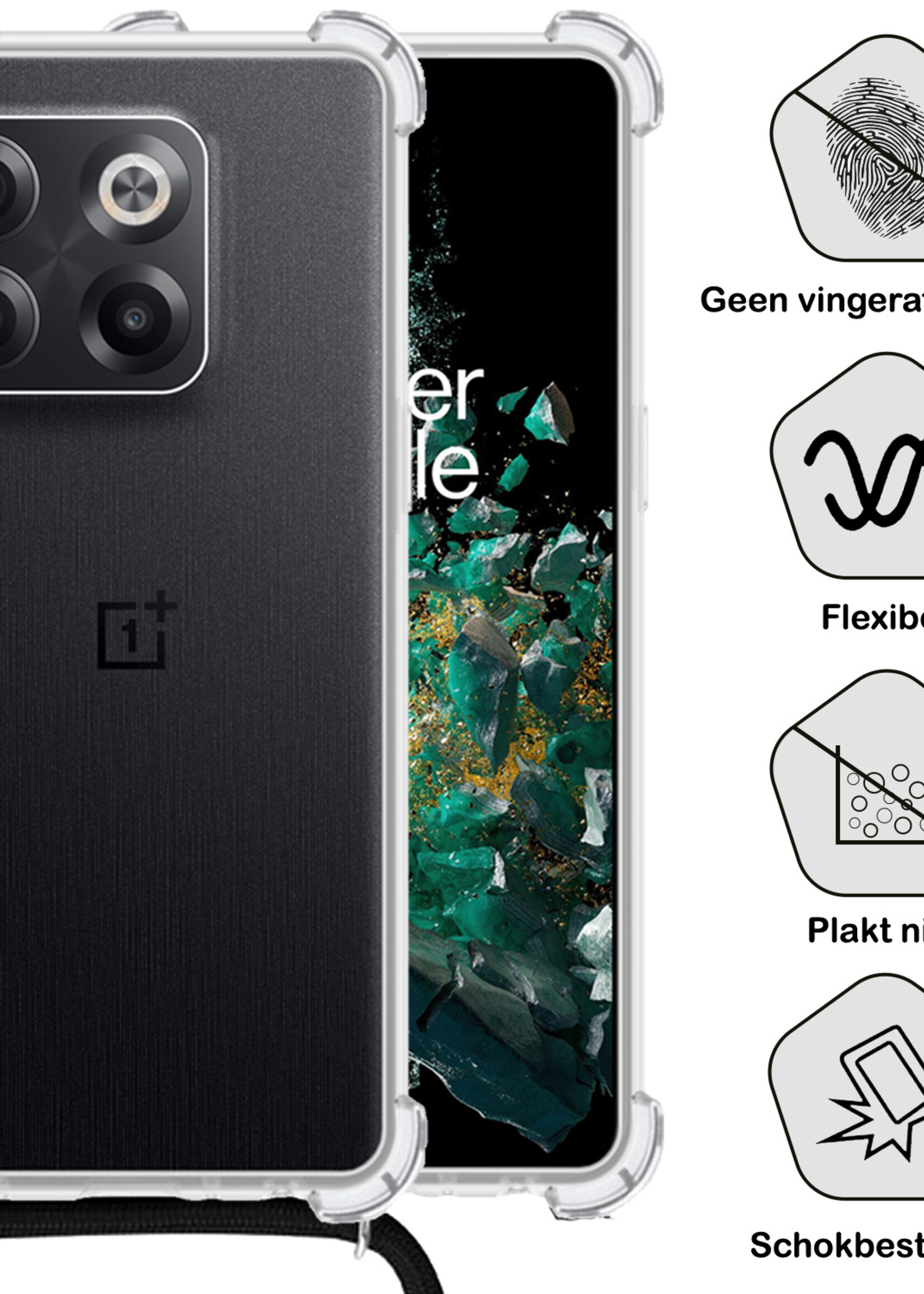 BTH OnePlus 10T Hoesje Siliconen Shock Proof Hoes Met Koord Case Transparant Met Telefoonkoord - OnePlus 10T Hoes Cover Shockproof Met Koord