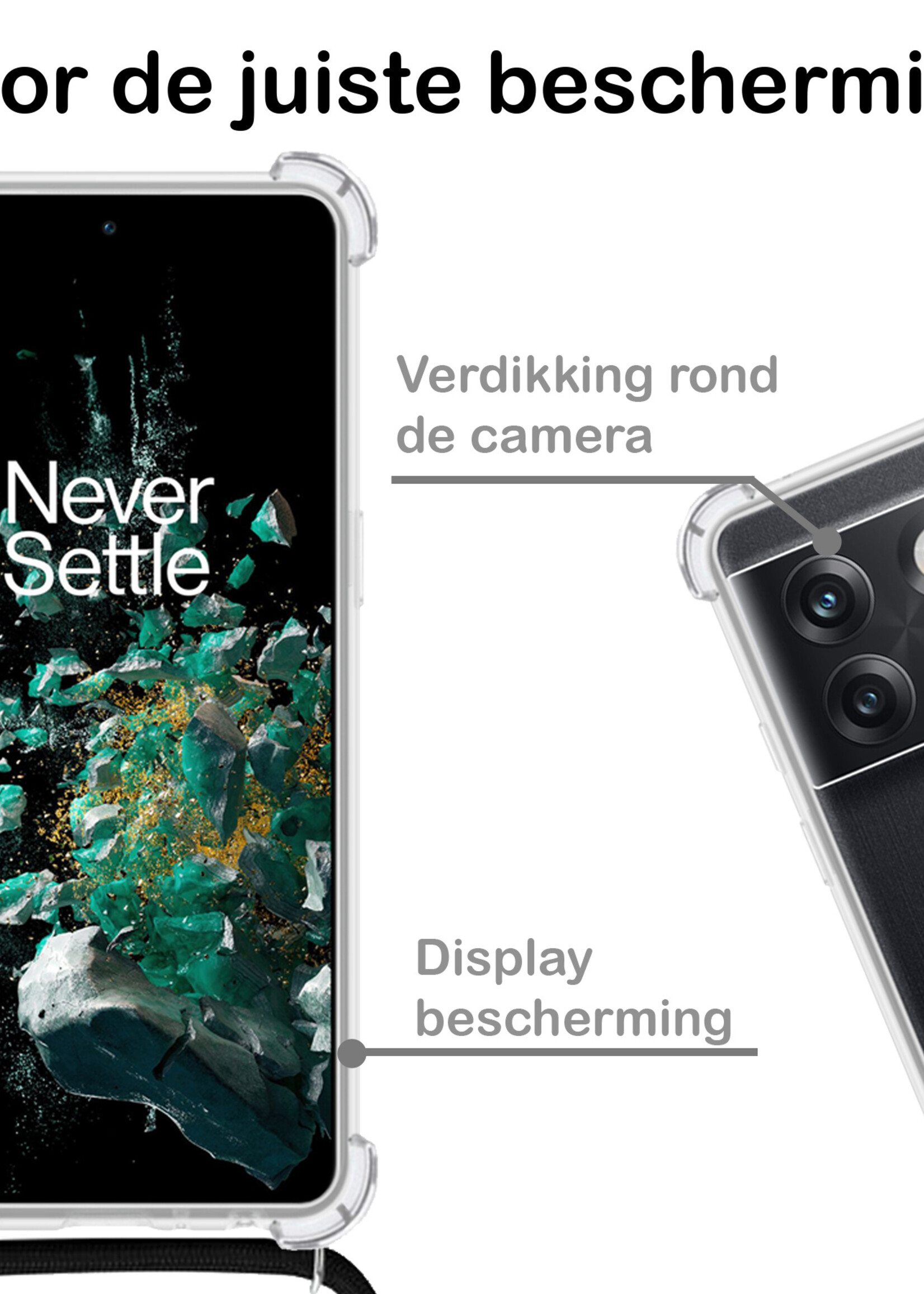 BTH OnePlus 10T Hoesje Siliconen Shock Proof Hoes Met Koord Case Transparant Met Telefoonkoord - OnePlus 10T Hoes Cover Shockproof Met Koord