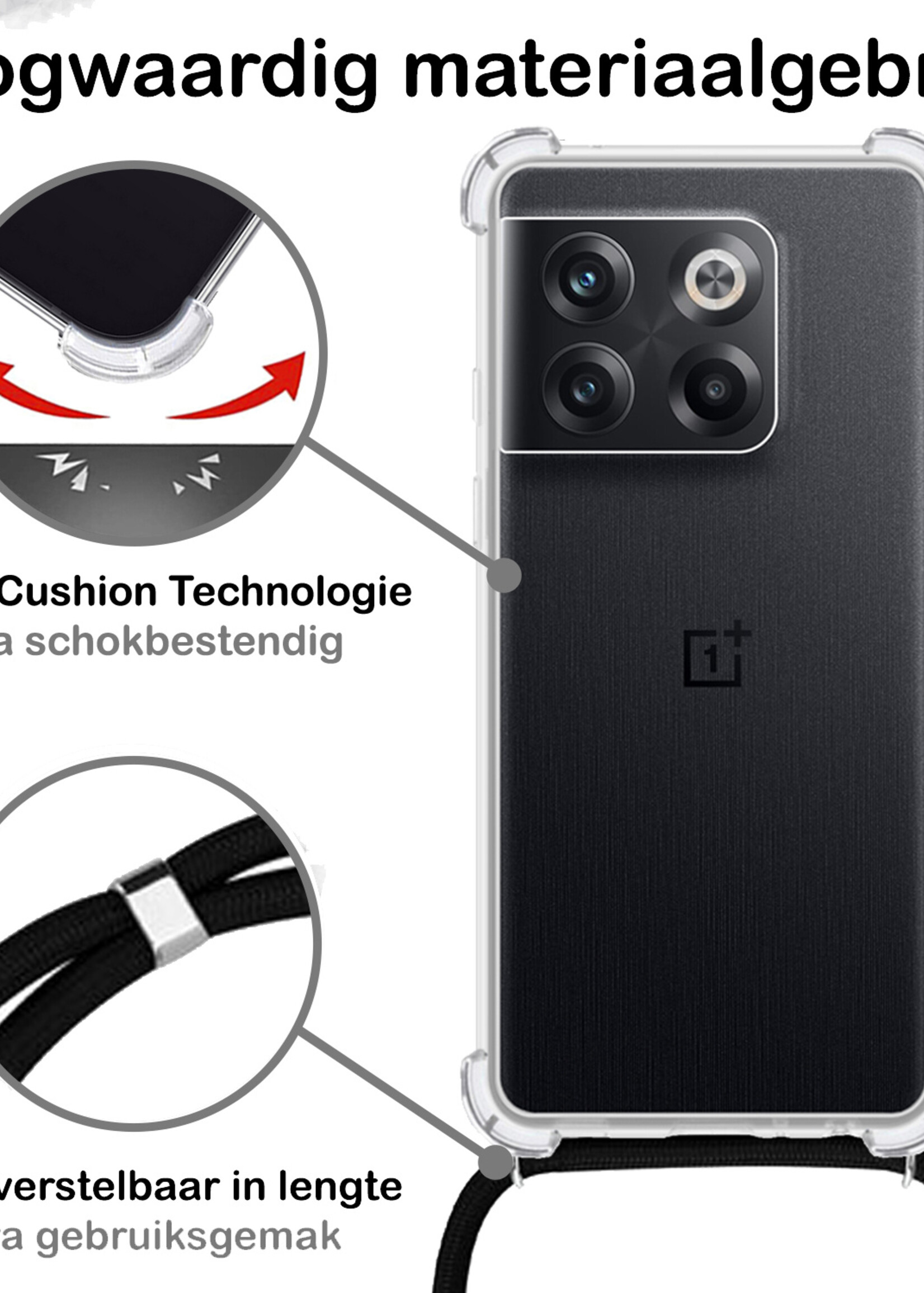 BTH OnePlus 10T Hoesje Siliconen Shock Proof Hoes Met Koord Case Transparant Met Telefoonkoord - OnePlus 10T Hoes Cover Shockproof Met Koord