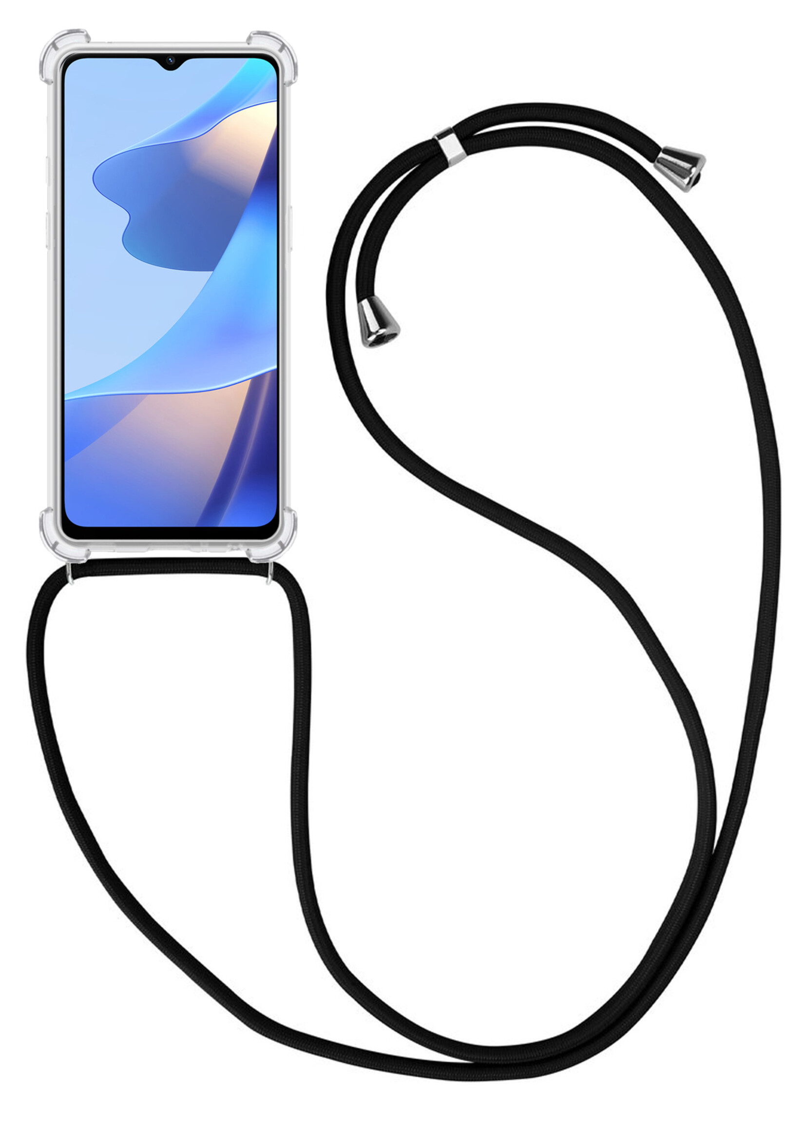 BTH OPPO A16 Hoesje Siliconen Shock Proof Hoes Met Koord Case Transparant Met Telefoonkoord - OPPO A16 Hoes Cover Shockproof Met Koord