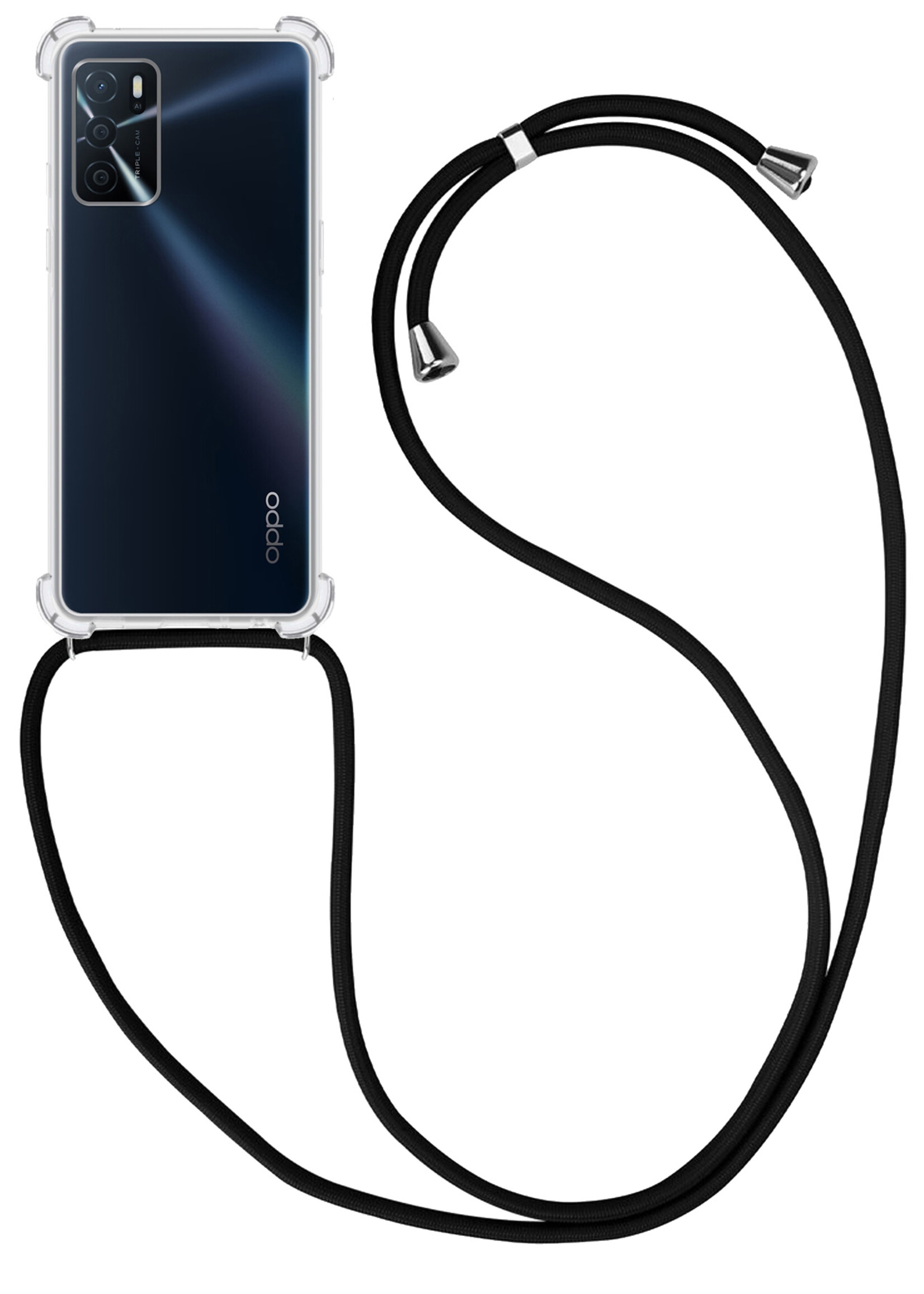 BTH OPPO A16 Hoesje Siliconen Shock Proof Hoes Met Koord Case Transparant Met Telefoonkoord - OPPO A16 Hoes Cover Shockproof Met Koord
