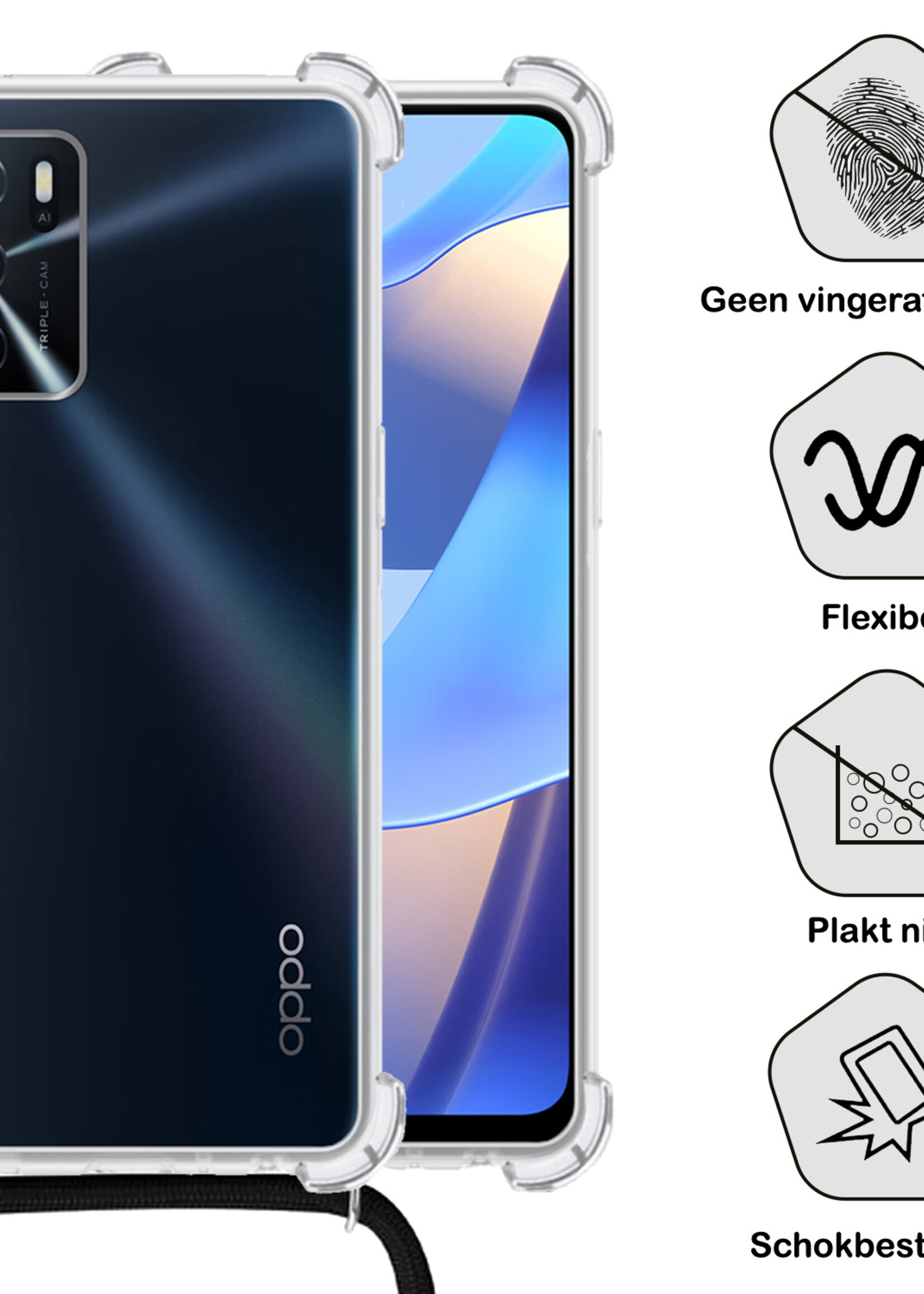 BTH OPPO A16 Hoesje Siliconen Shock Proof Hoes Met Koord Case Transparant Met Telefoonkoord - OPPO A16 Hoes Cover Shockproof Met Koord