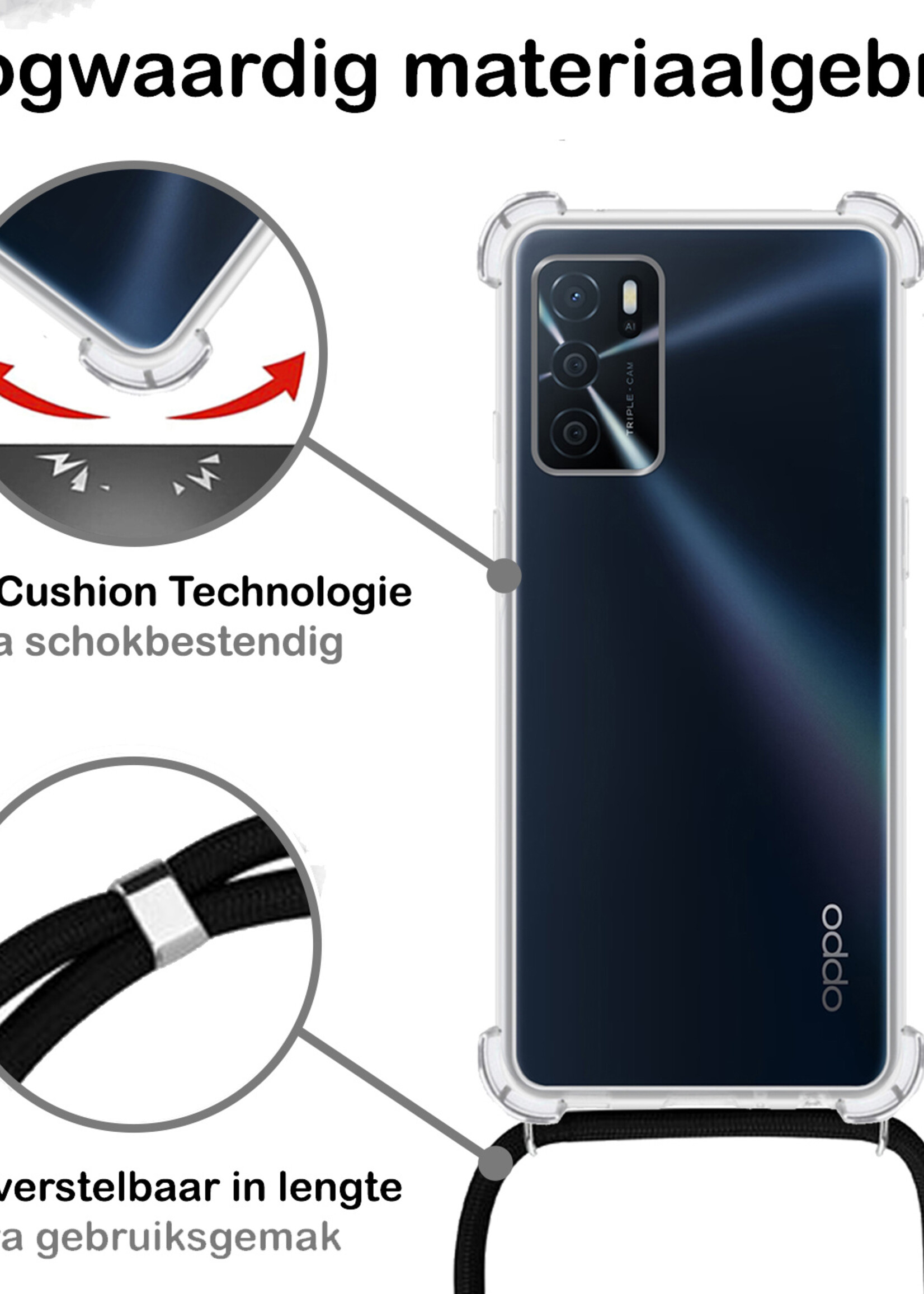 BTH OPPO A16 Hoesje Siliconen Shock Proof Hoes Met Koord Case Transparant Met Telefoonkoord - OPPO A16 Hoes Cover Shockproof Met Koord