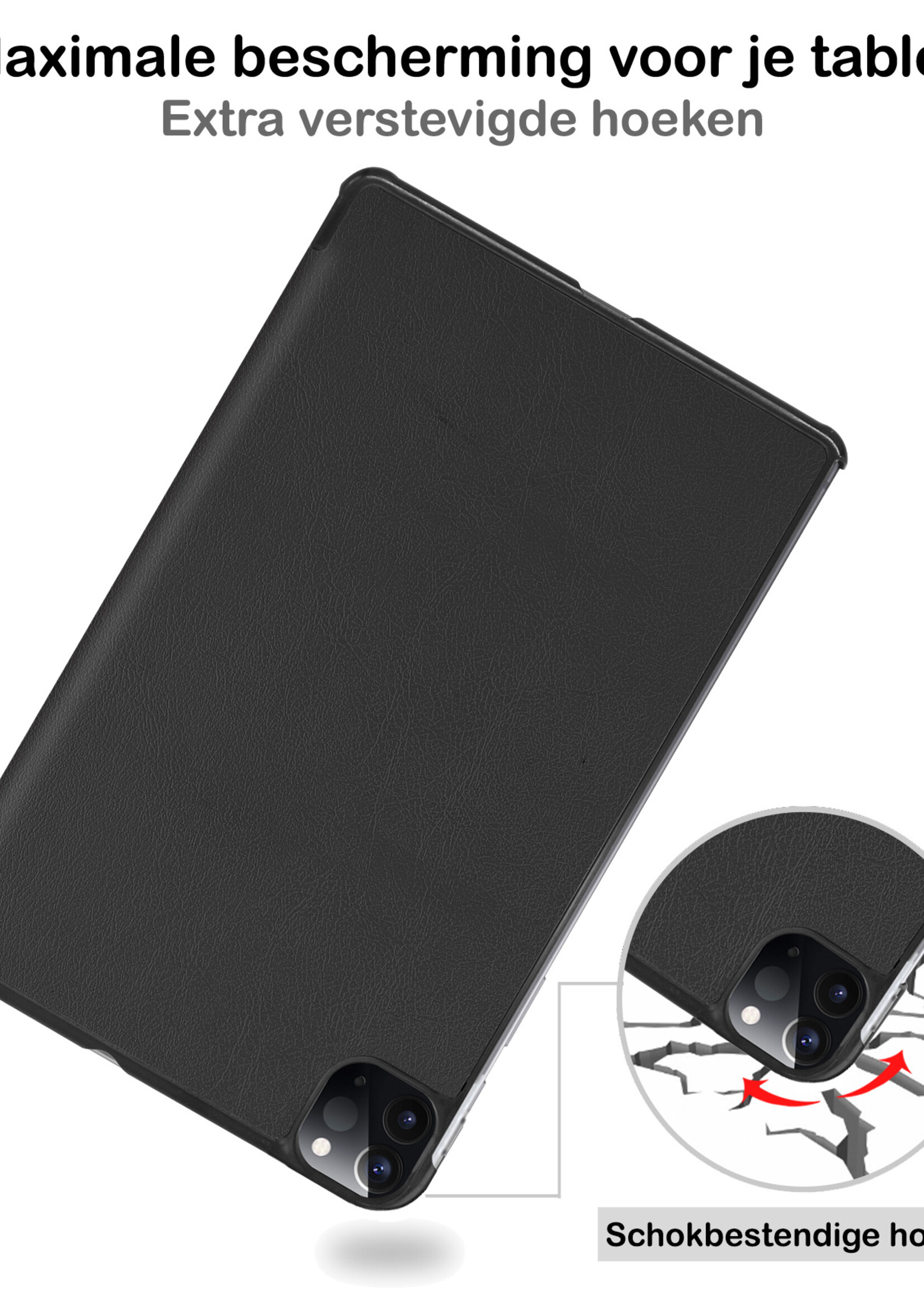 BTH Hoes Geschikt voor iPad Pro 2021 (12,9 inch) Hoes Book Case Hoesje Trifold Cover - Hoesje Geschikt voor iPad Pro 12,9 inch (2021) Hoesje Bookcase - Zwart