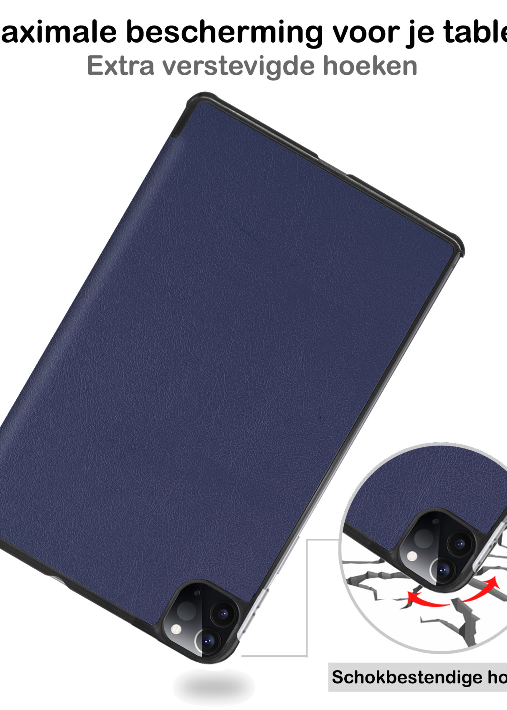 BTH Hoes Geschikt voor iPad Pro 2021 (12,9 inch) Hoes Book Case Hoesje Trifold Cover - Hoesje Geschikt voor iPad Pro 12,9 inch (2021) Hoesje Bookcase - Blauw