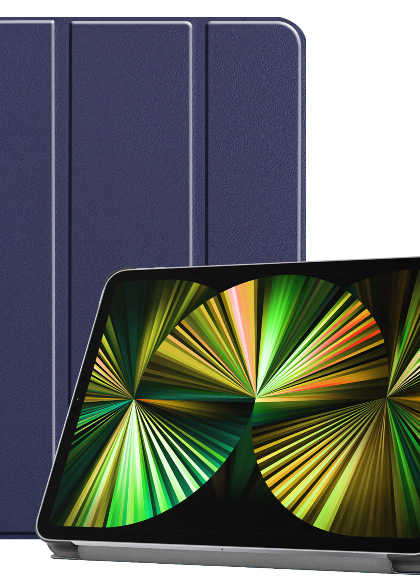 BTH Hoes Geschikt voor iPad Pro 2021 (12,9 inch) Hoes Book Case Hoesje Trifold Cover - Hoesje Geschikt voor iPad Pro 12,9 inch (2021) Hoesje Bookcase - Blauw