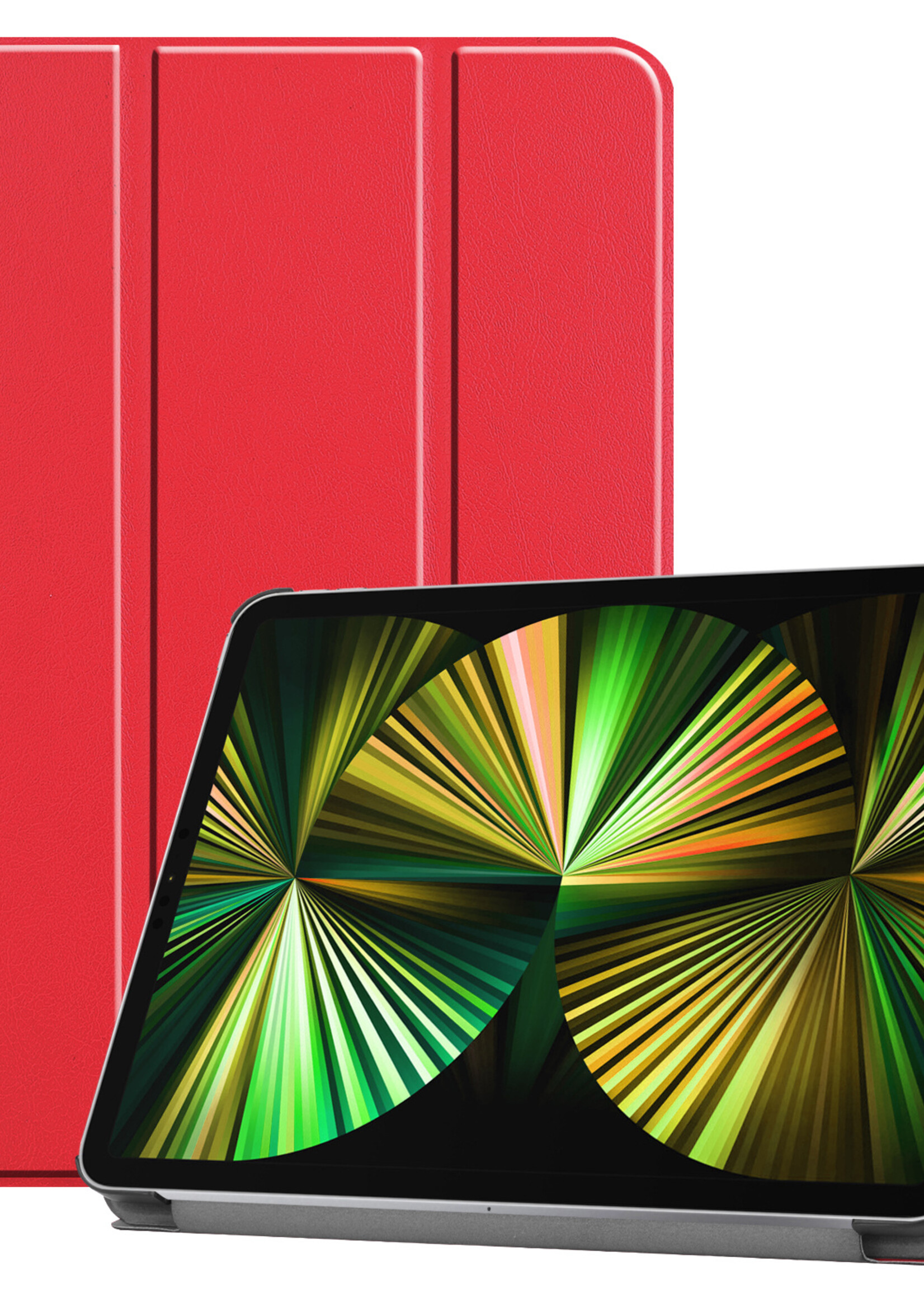 BTH Hoes Geschikt voor iPad Pro 2021 (12,9 inch) Hoes Book Case Hoesje Trifold Cover - Hoesje Geschikt voor iPad Pro 12,9 inch (2021) Hoesje Bookcase - Rood