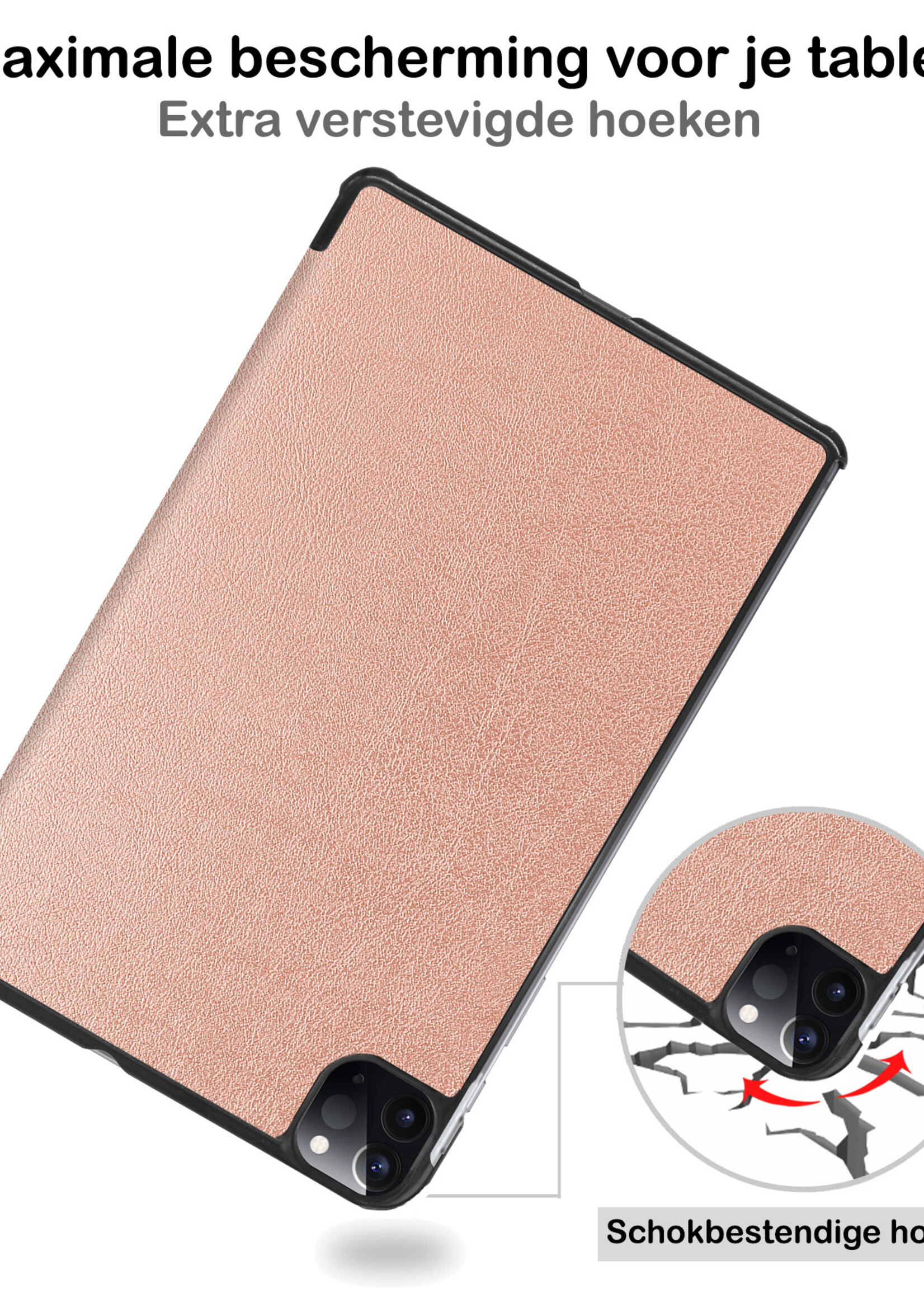 BTH Hoes Geschikt voor iPad Pro 2021 (12,9 inch) Hoes Book Case Hoesje Trifold Cover - Hoesje Geschikt voor iPad Pro 12,9 inch (2021) Hoesje Bookcase - Rosé goud